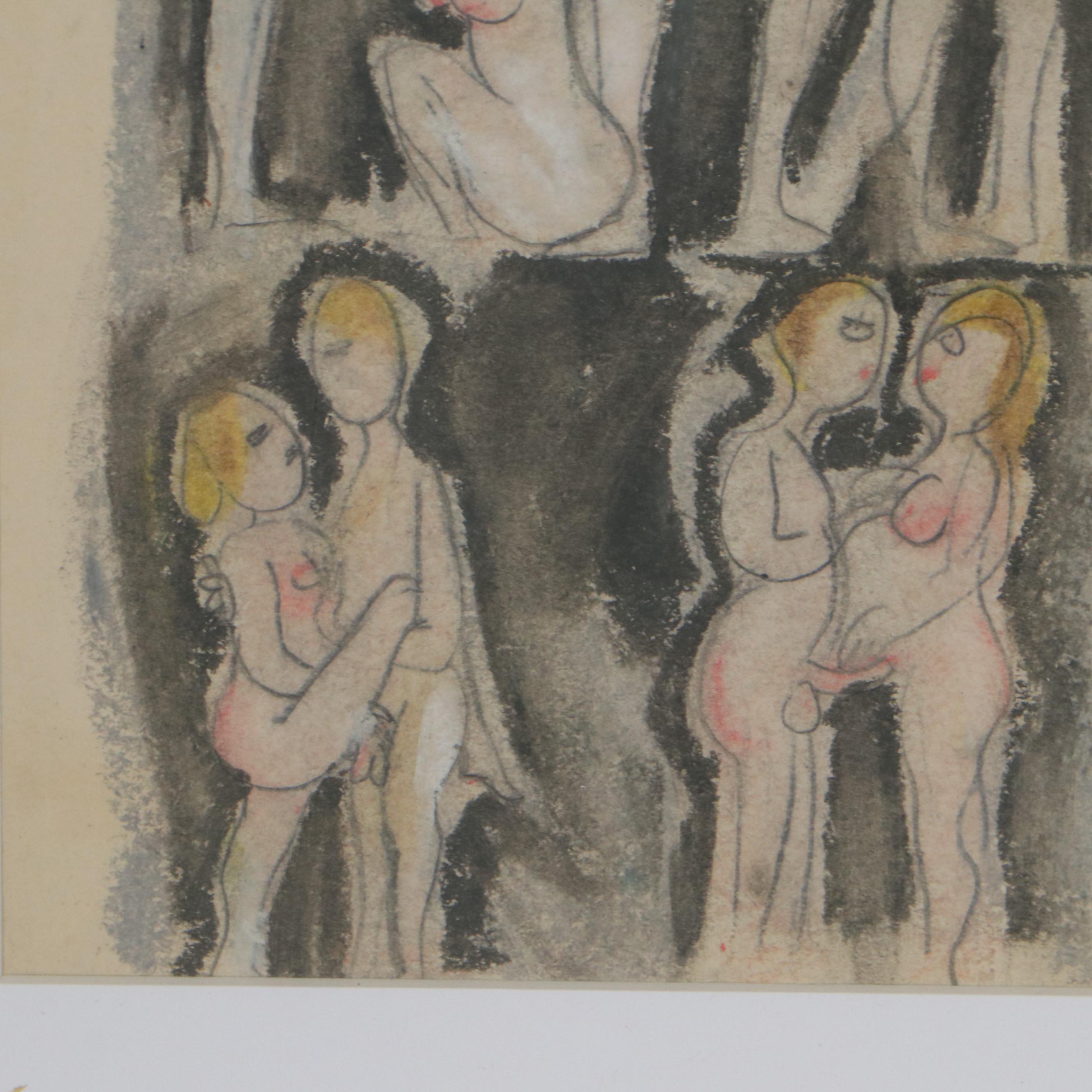 Leon Wall Erotic Mixed Media Drawing "From India"