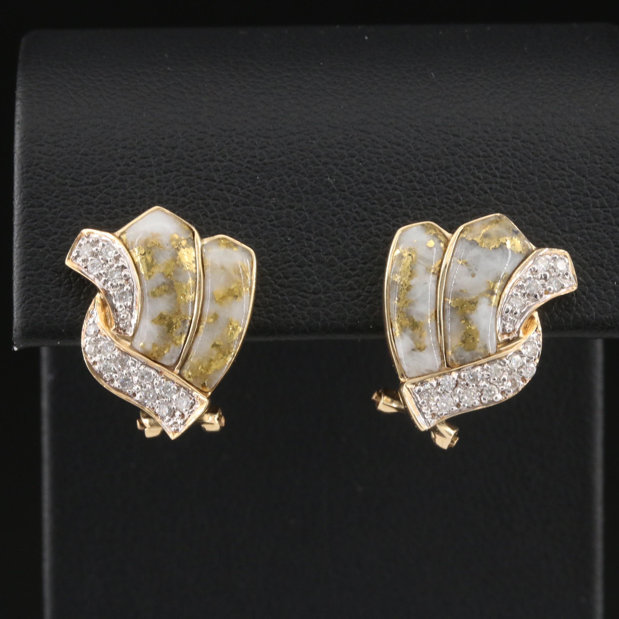14K Diamond Earrings with Inlaid Native Gold