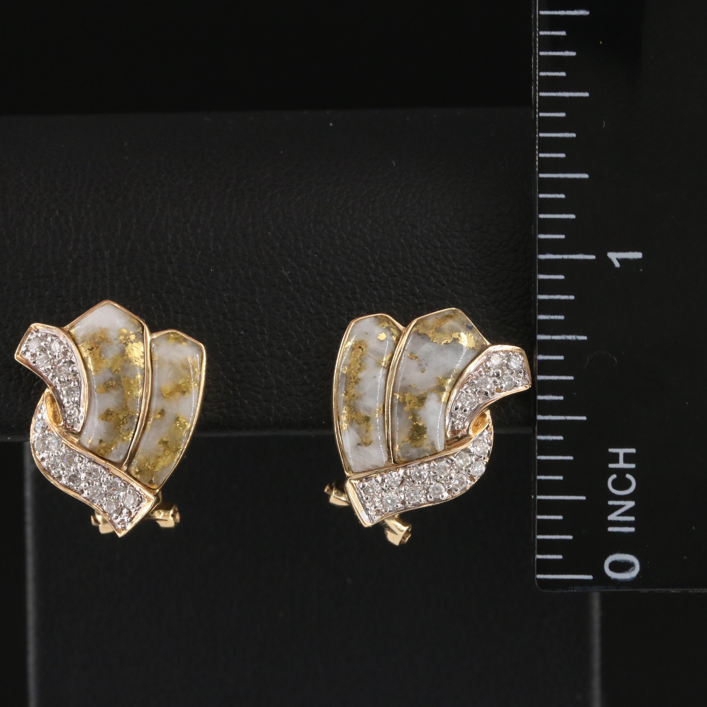 14K Diamond Earrings with Inlaid Native Gold