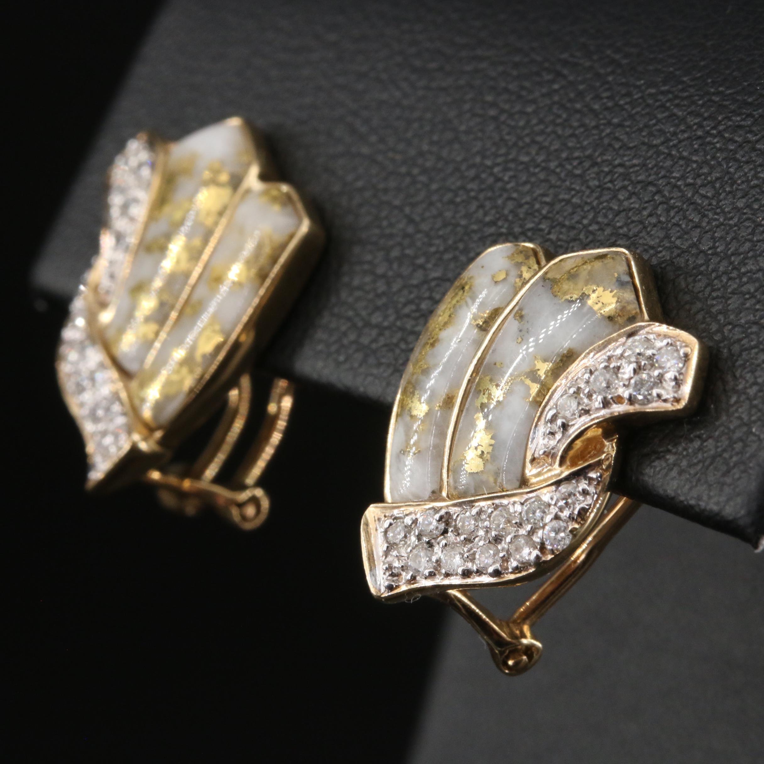 14K Diamond Earrings with Inlaid Native Gold