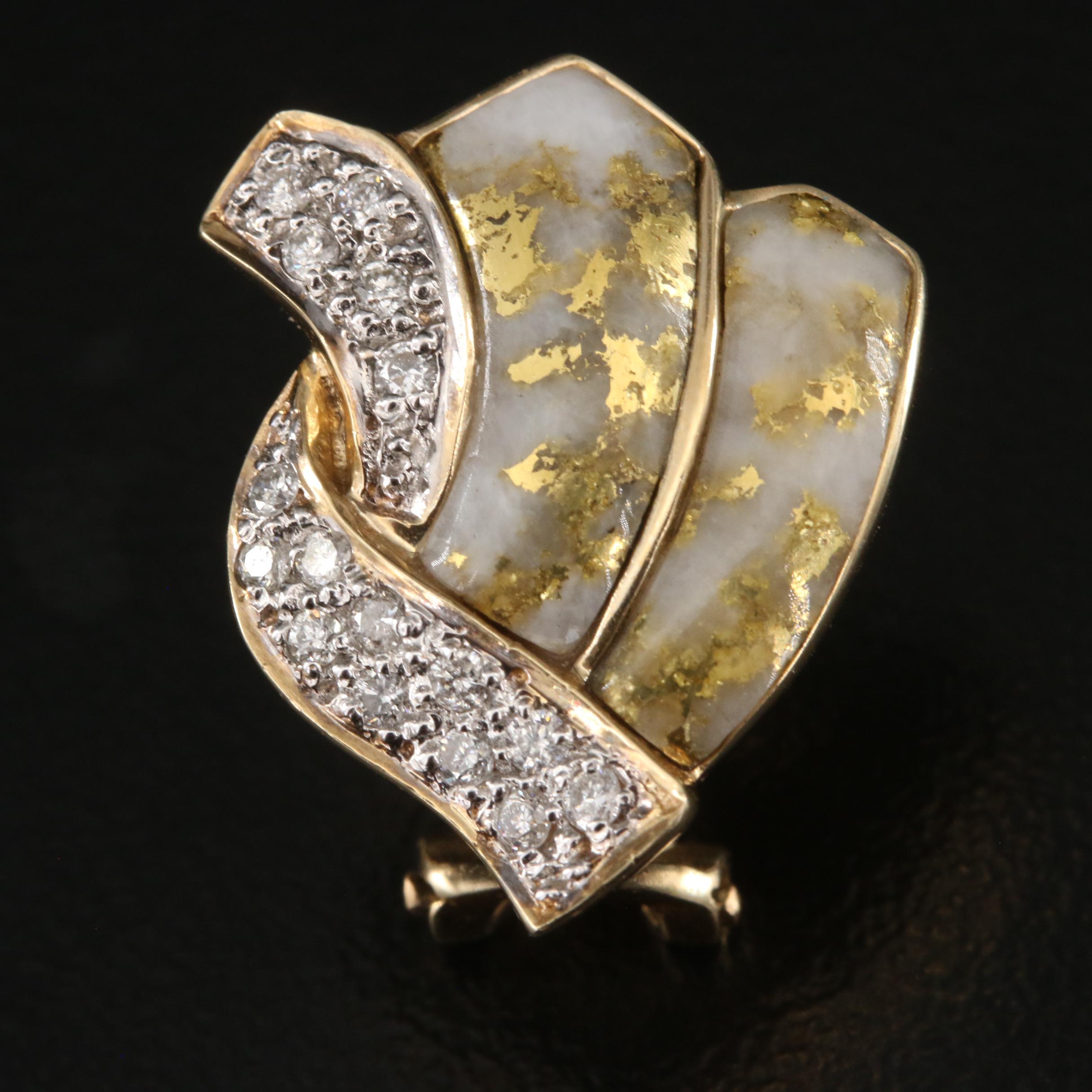 14K Diamond Earrings with Inlaid Native Gold