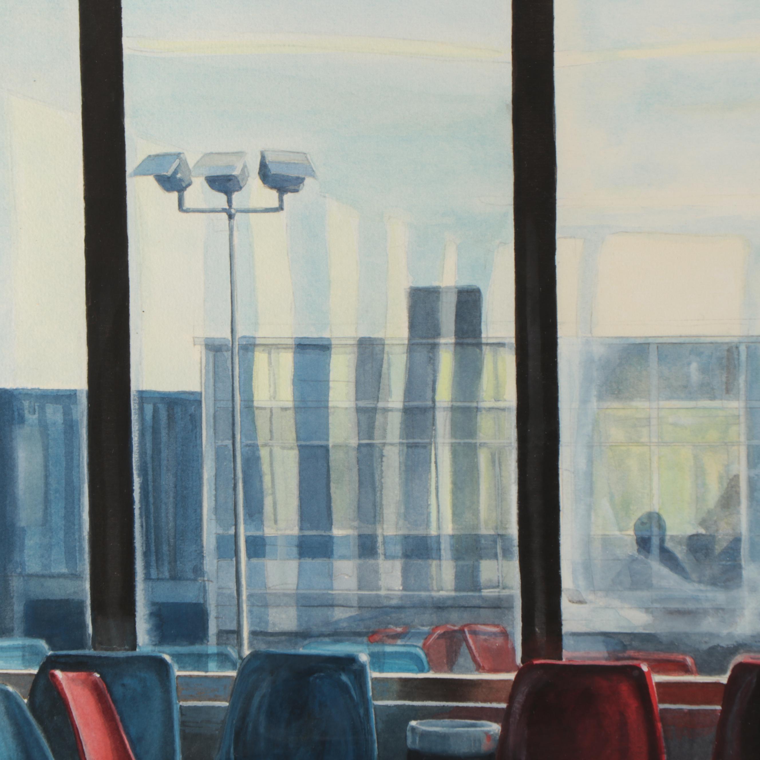 Ray Hassard Watercolor Painting "Departure Lounge," 1984