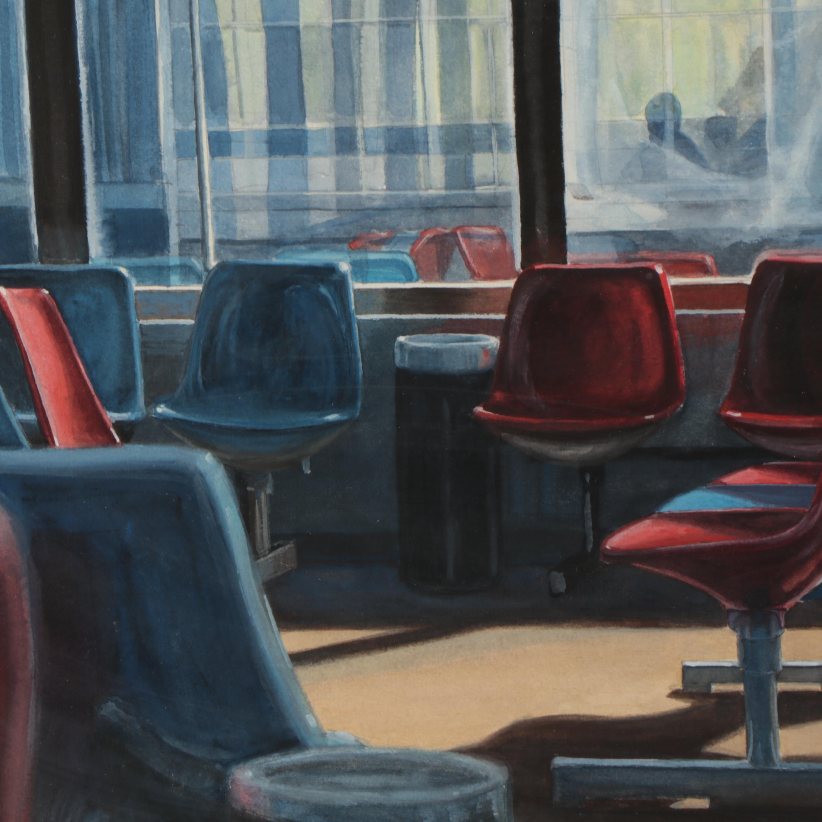 Ray Hassard Watercolor Painting "Departure Lounge," 1984