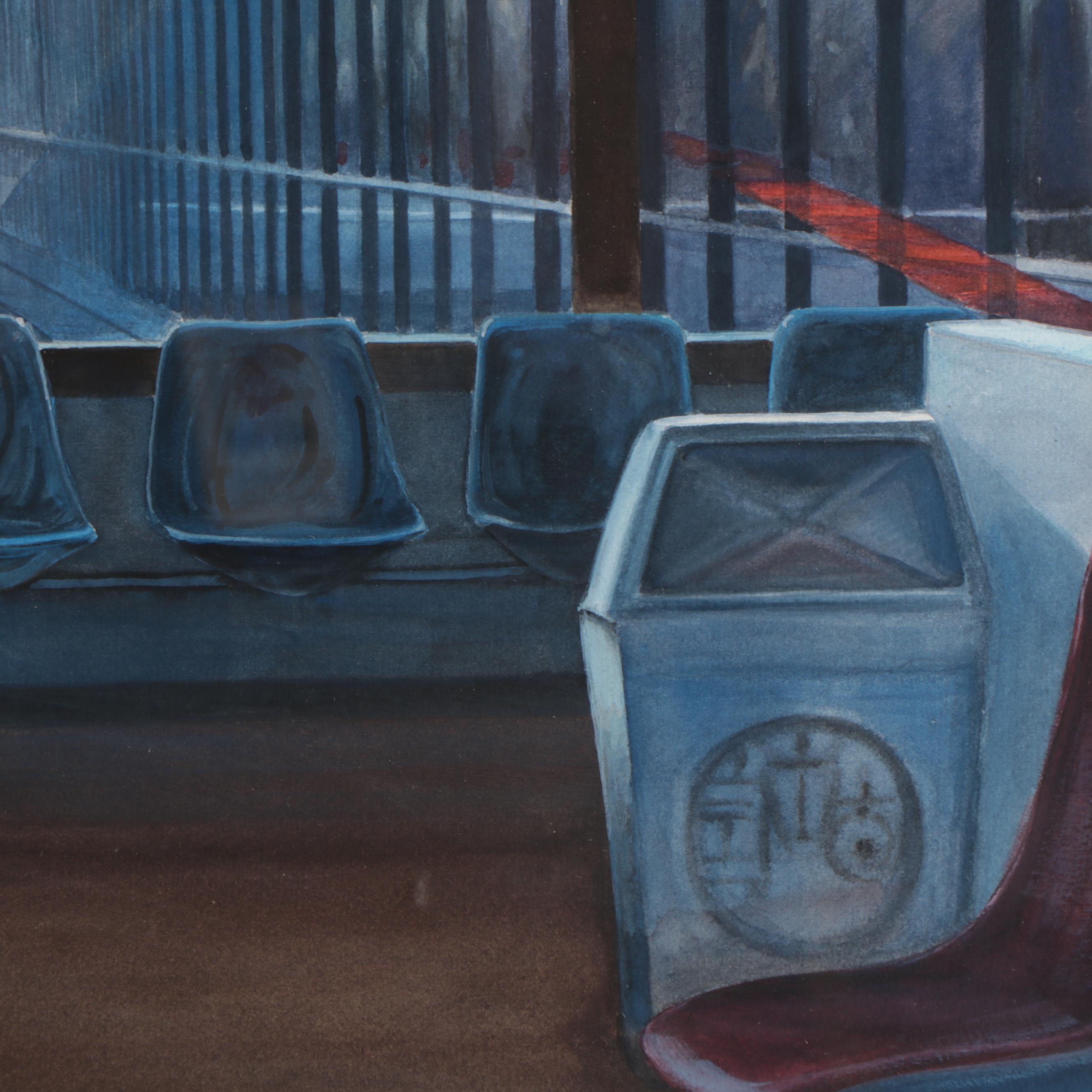 Ray Hassard Watercolor Painting "Departure Lounge," 1984