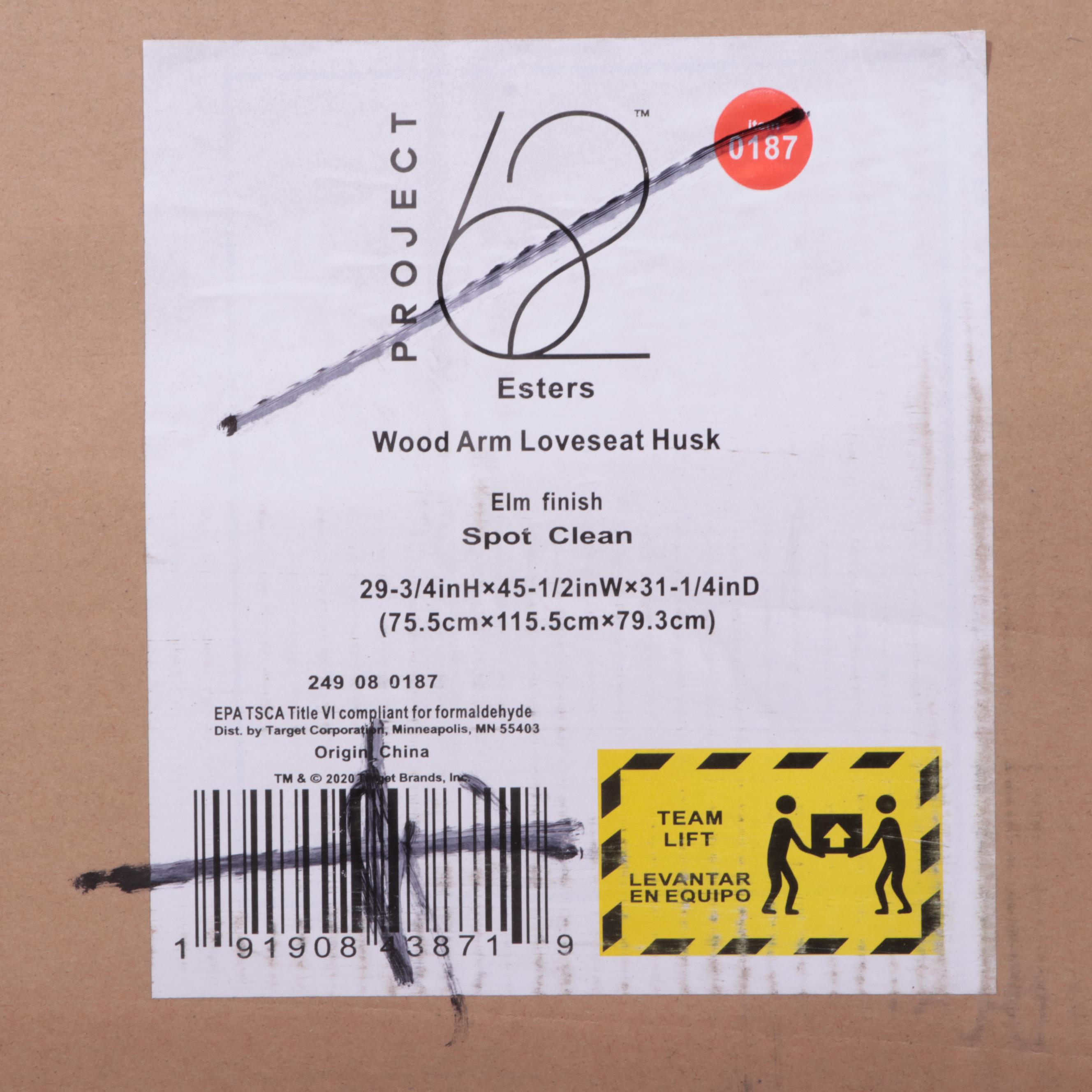 Project 62 "Esters" Wood Arm Loveseat in Elm Finish