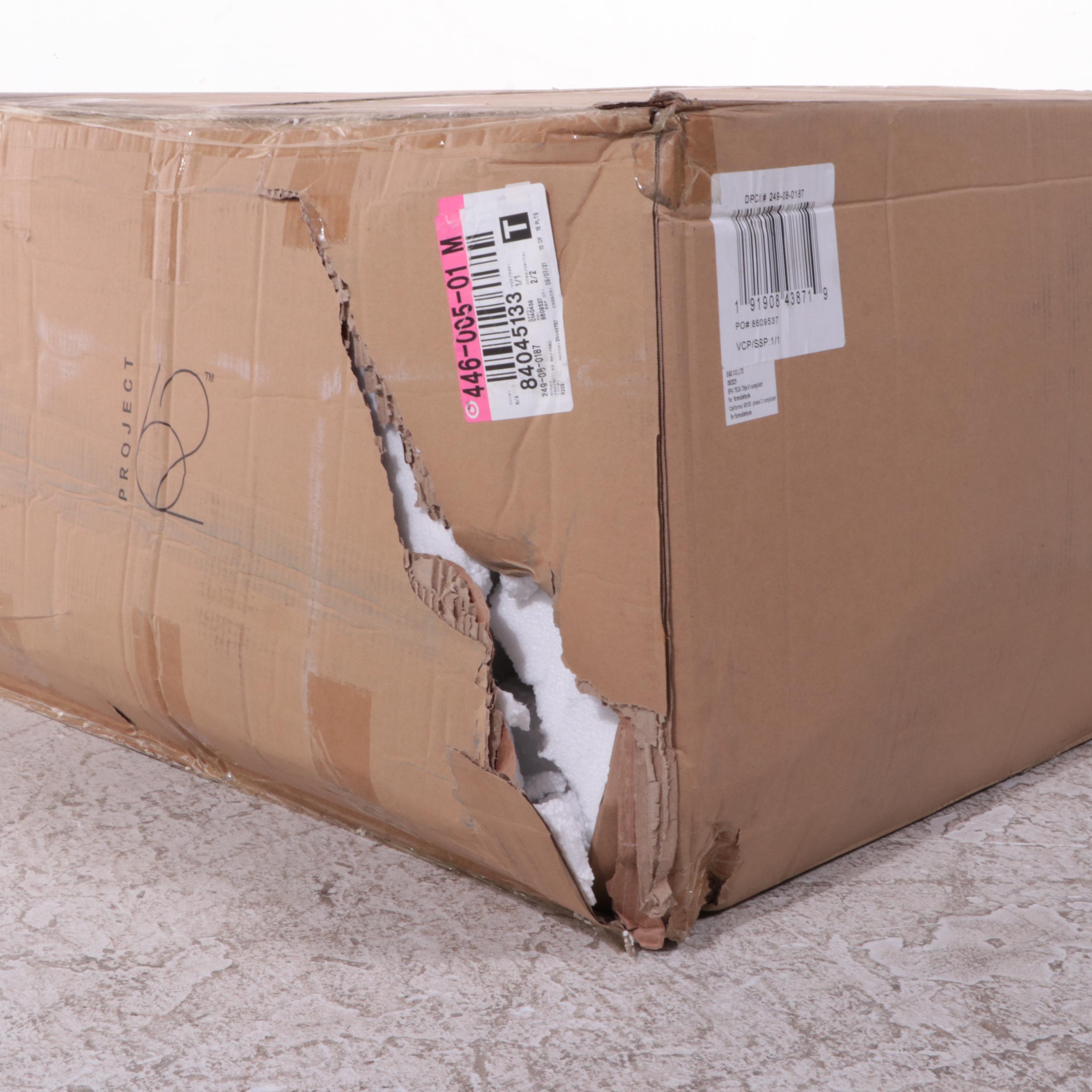 Project 62 "Esters" Wood Arm Loveseat in Elm Finish