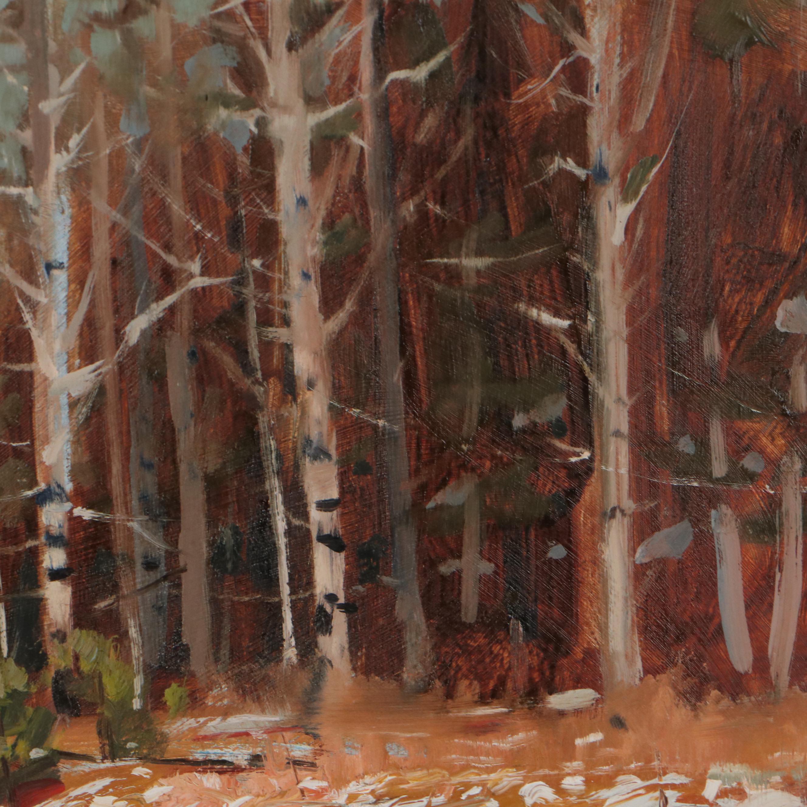 Irby Brown Oil Painting of Forest and Lake, 1976