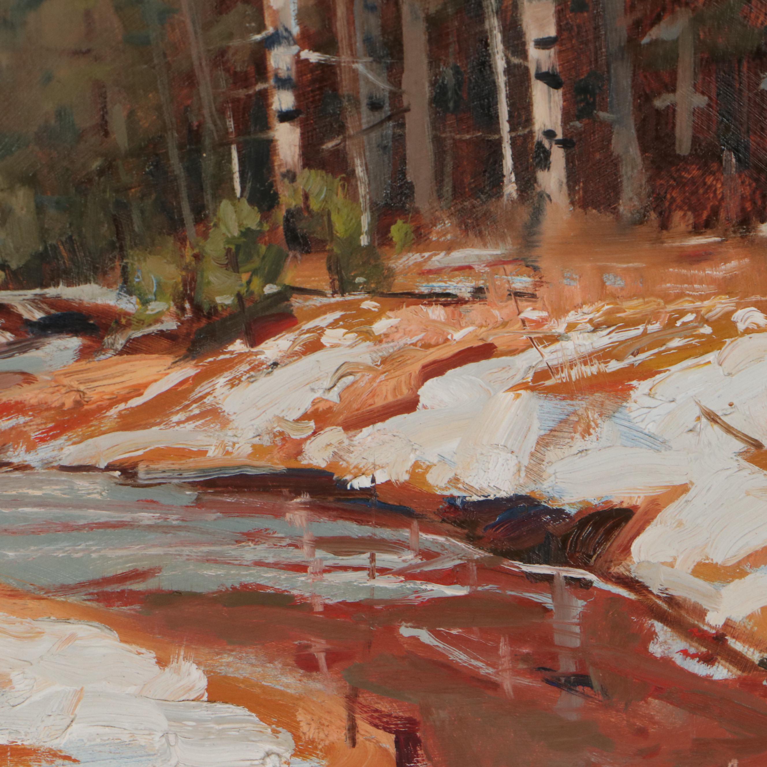 Irby Brown Oil Painting of Forest and Lake, 1976