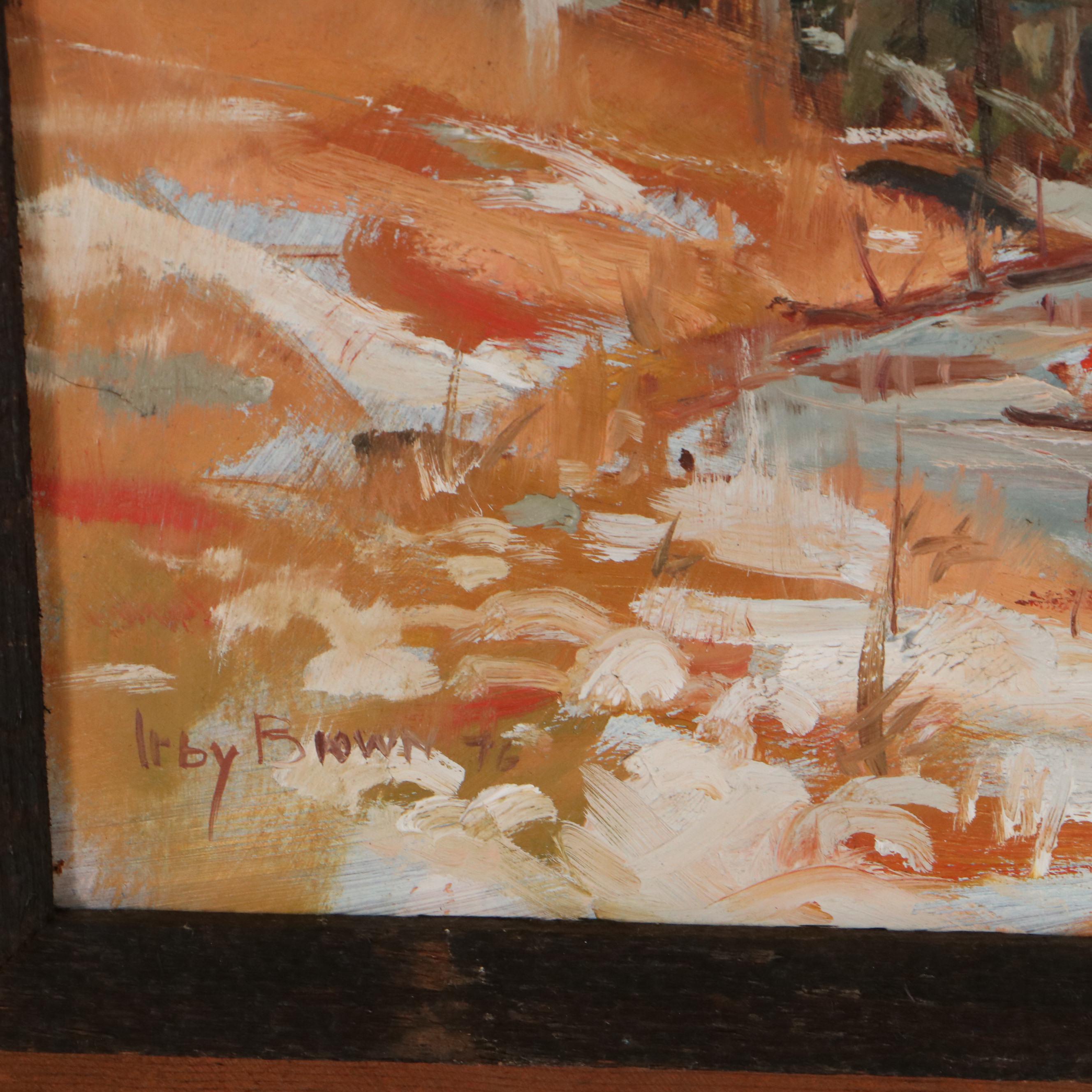 Irby Brown Oil Painting of Forest and Lake, 1976