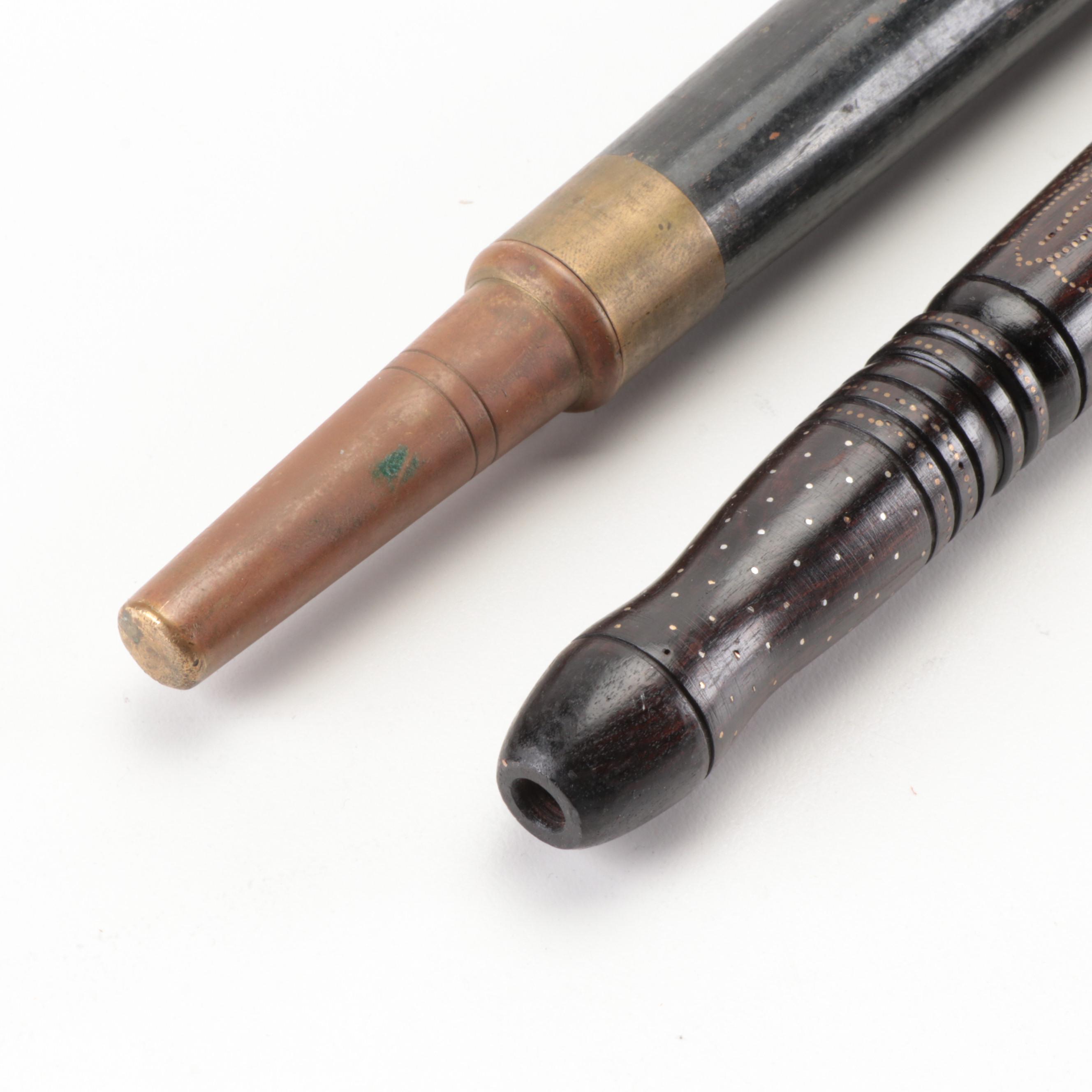 Pool Cue Vintage Japanese Walking Stick, Brass-Inlaid Folk Art and Other Canes