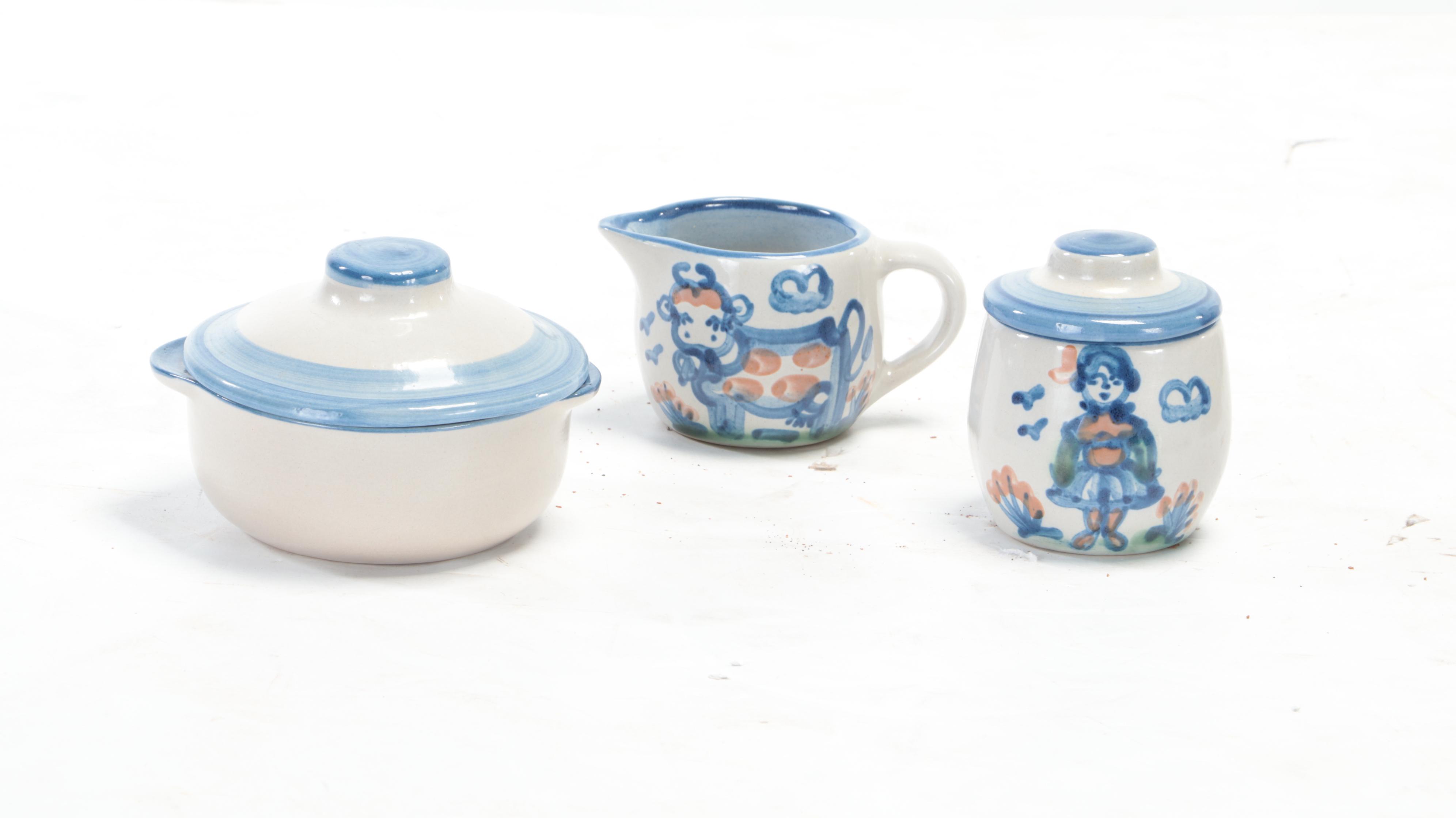 M.A. Hadley Pottery "Country Scene" Hand-Painted Ceramic Dinnerware