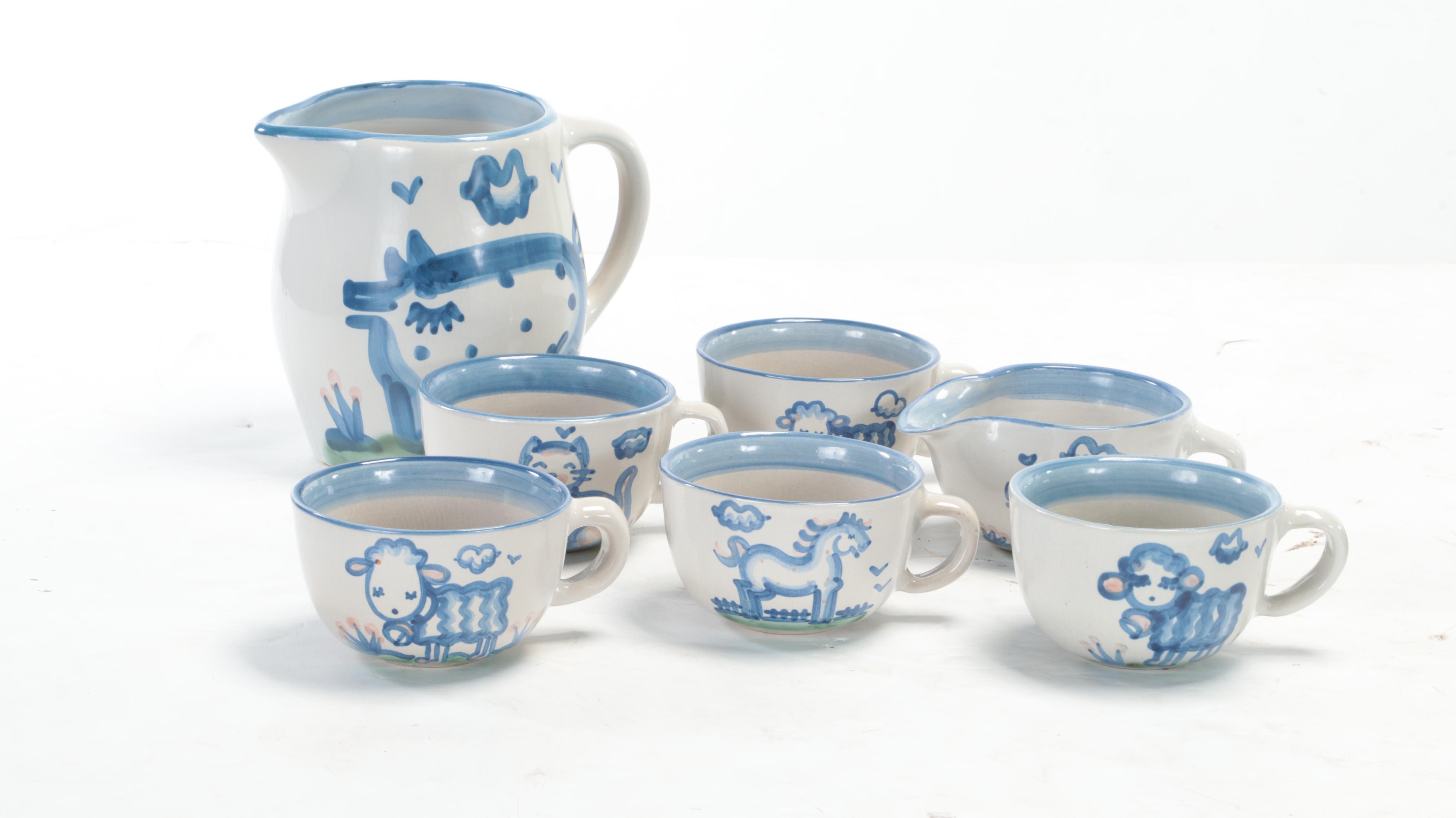 M.A. Hadley Pottery "Country Scene" Hand-Painted Ceramic Dinnerware