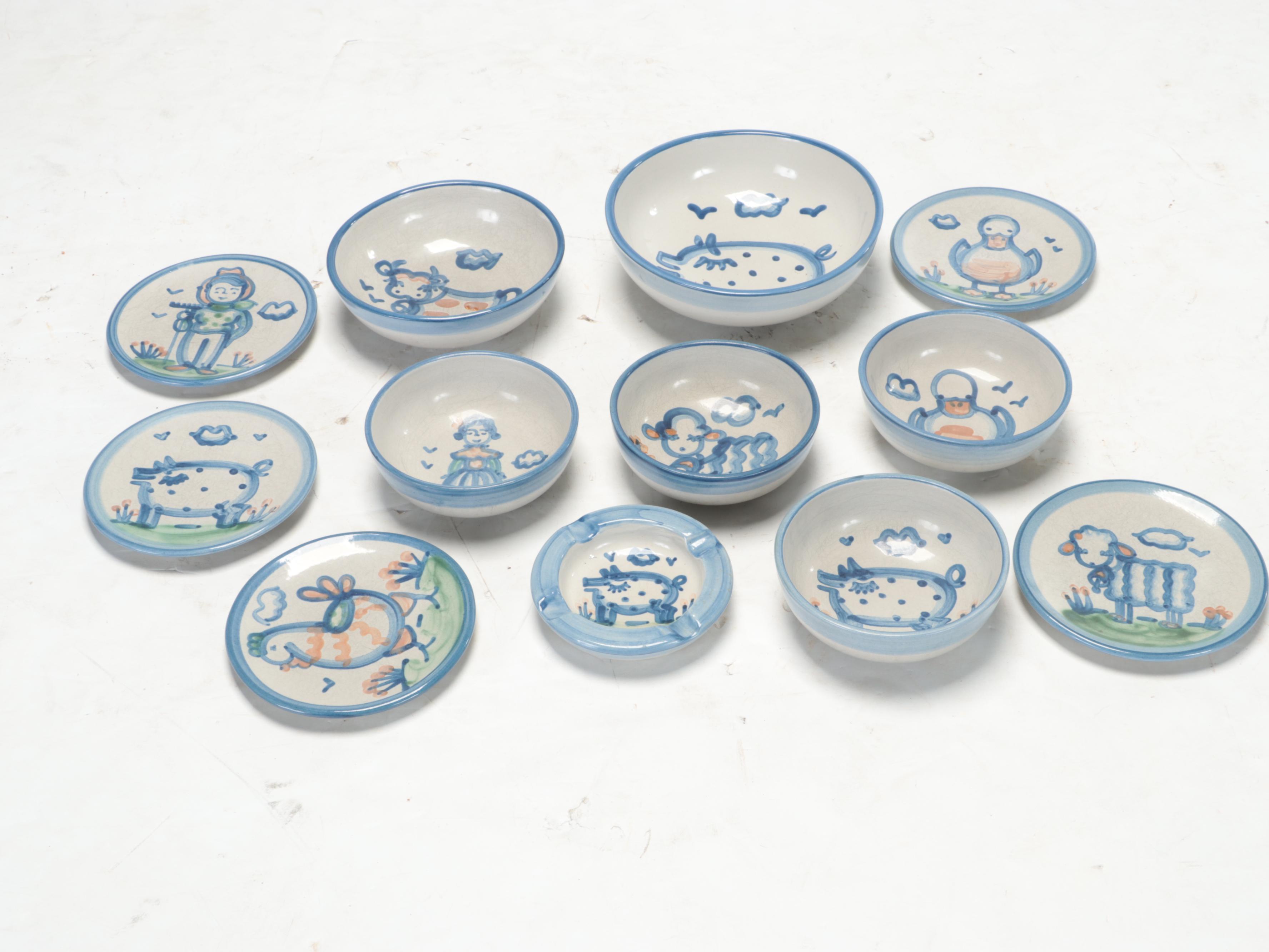 M.A. Hadley Pottery "Country Scene" Hand-Painted Ceramic Dinnerware