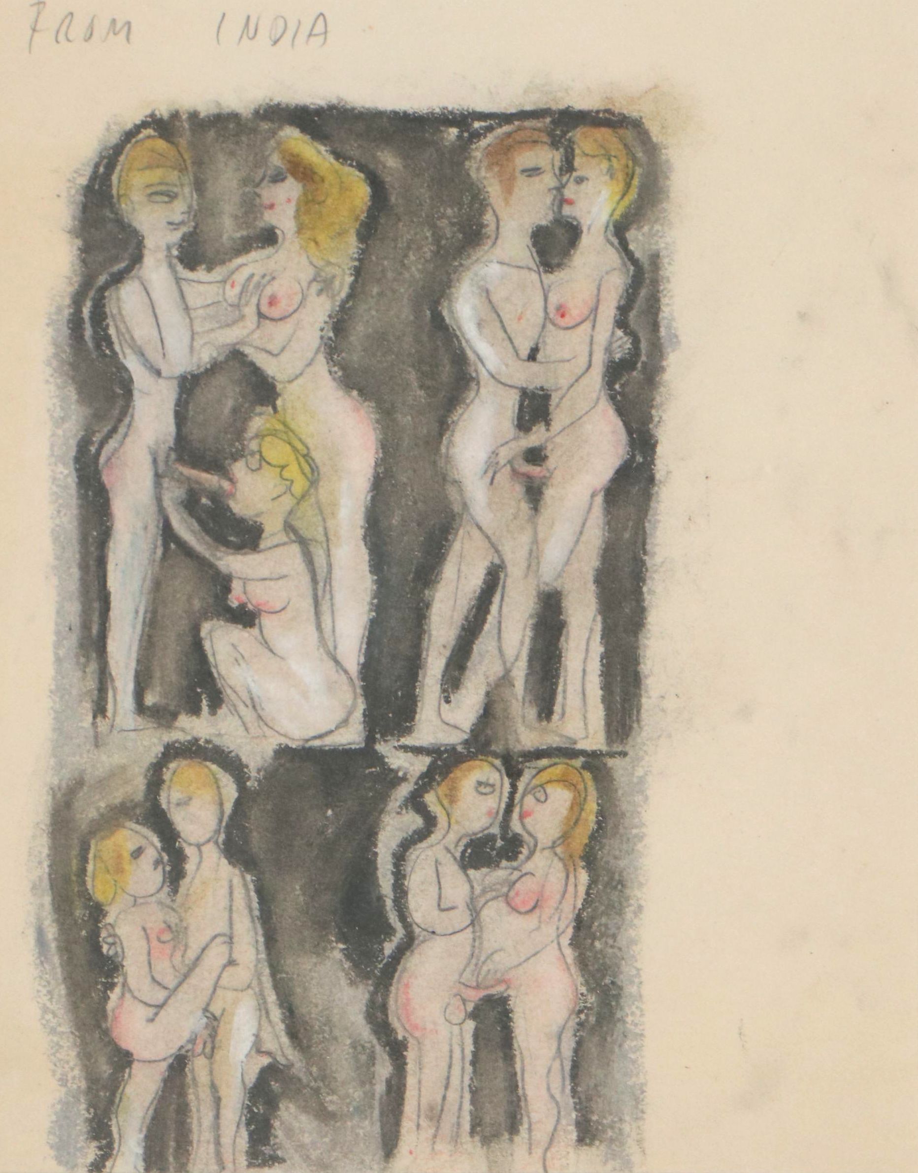 Leon Wall Erotic Mixed Media Drawing "From India"