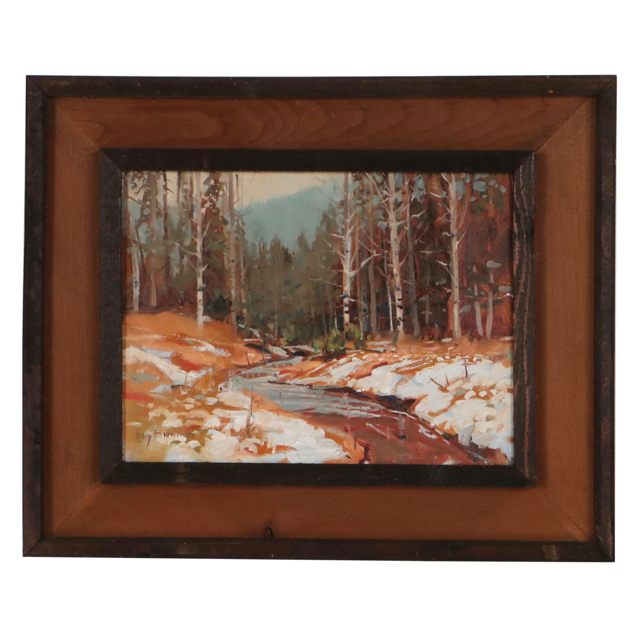 Irby Brown Oil Painting of Forest and Lake, 1976