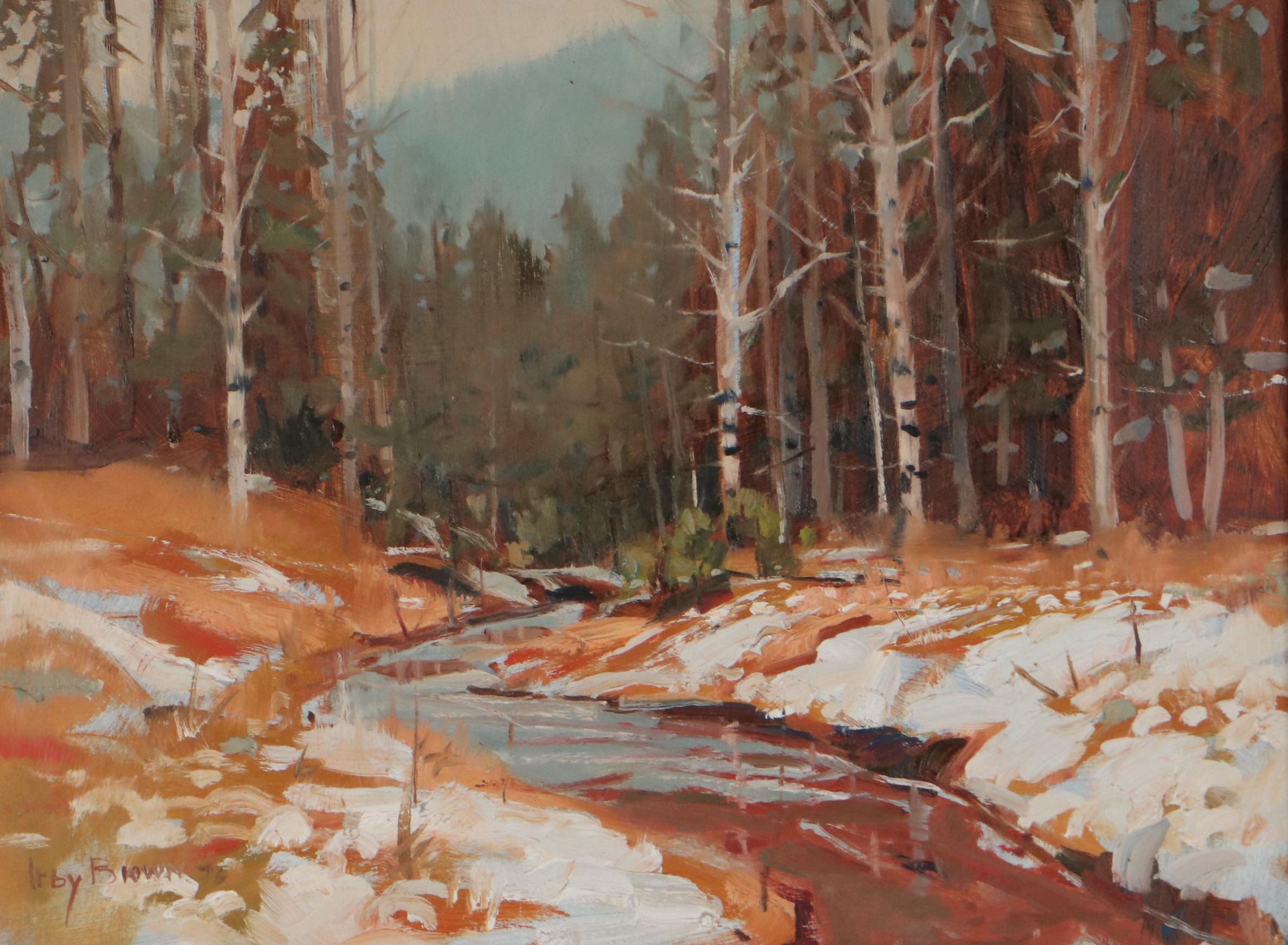 Irby Brown Oil Painting of Forest and Lake, 1976