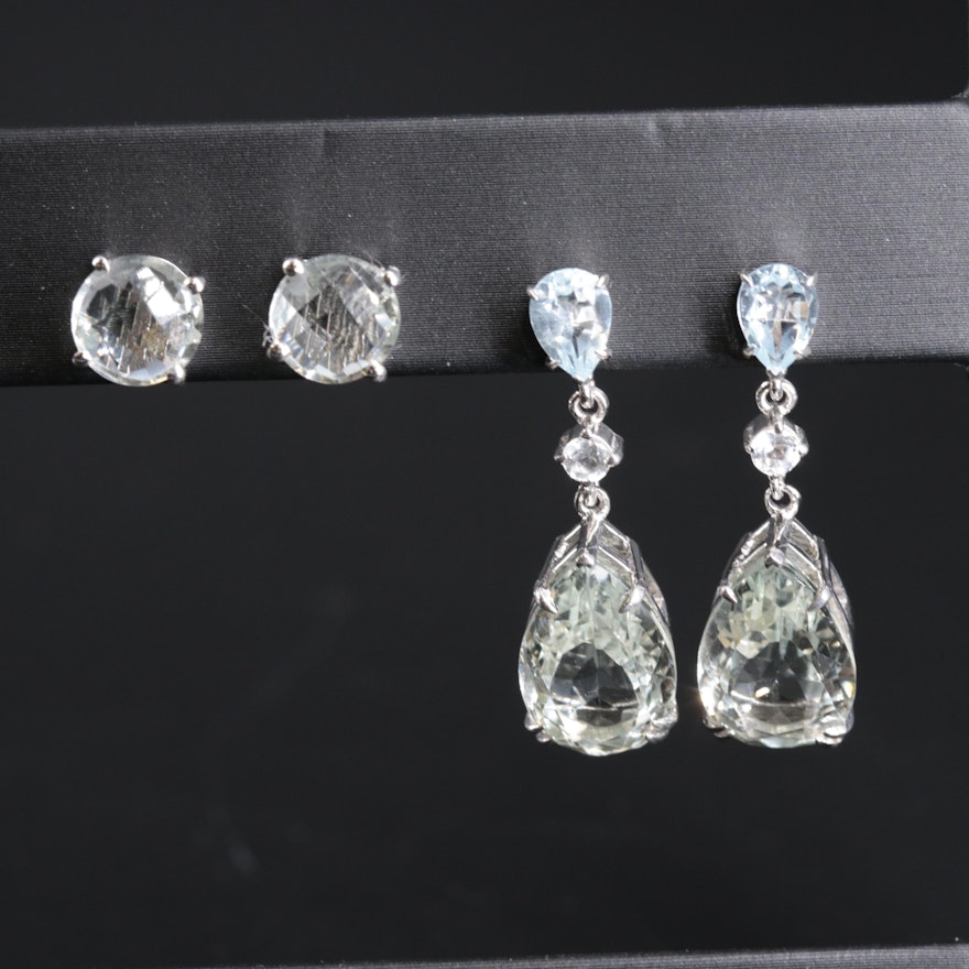 Sterling Silver Earring Collection Including Topaz and Amethyst