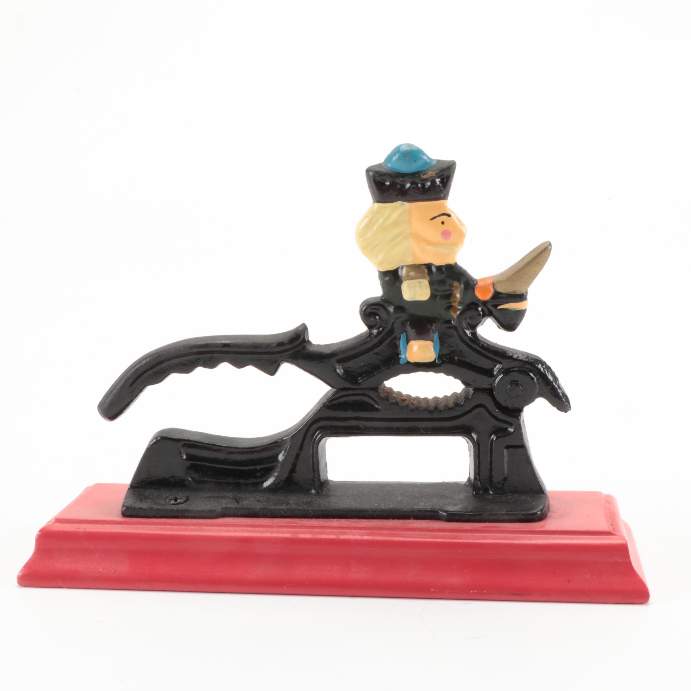 Painted Cast Iron Humpty Dumpty Jester Clown Coin Bank With Soldier Nutcracker