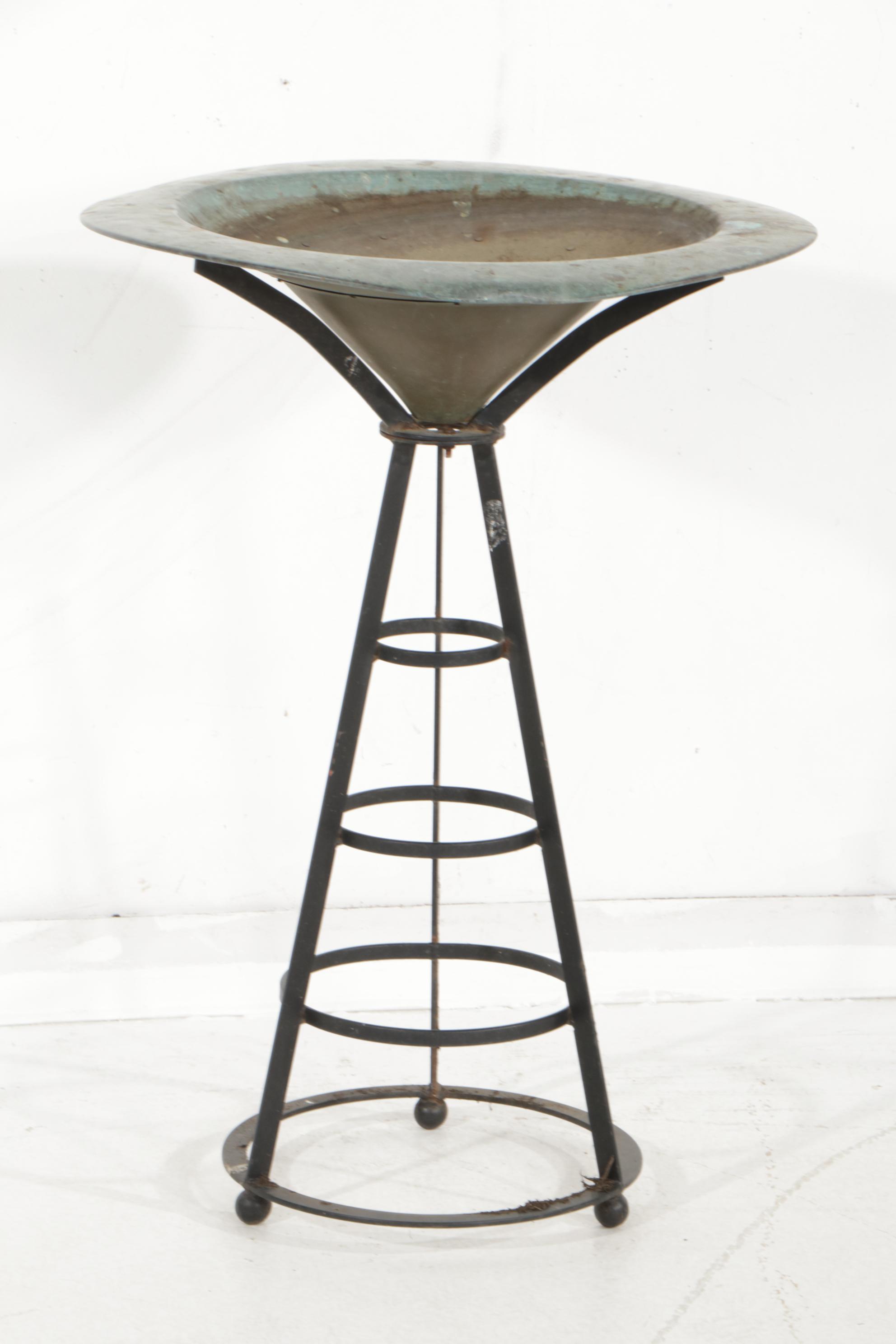 Smith & Hawken Copper and Iron Bird Bath with Iron Garden Shepherd's Hook