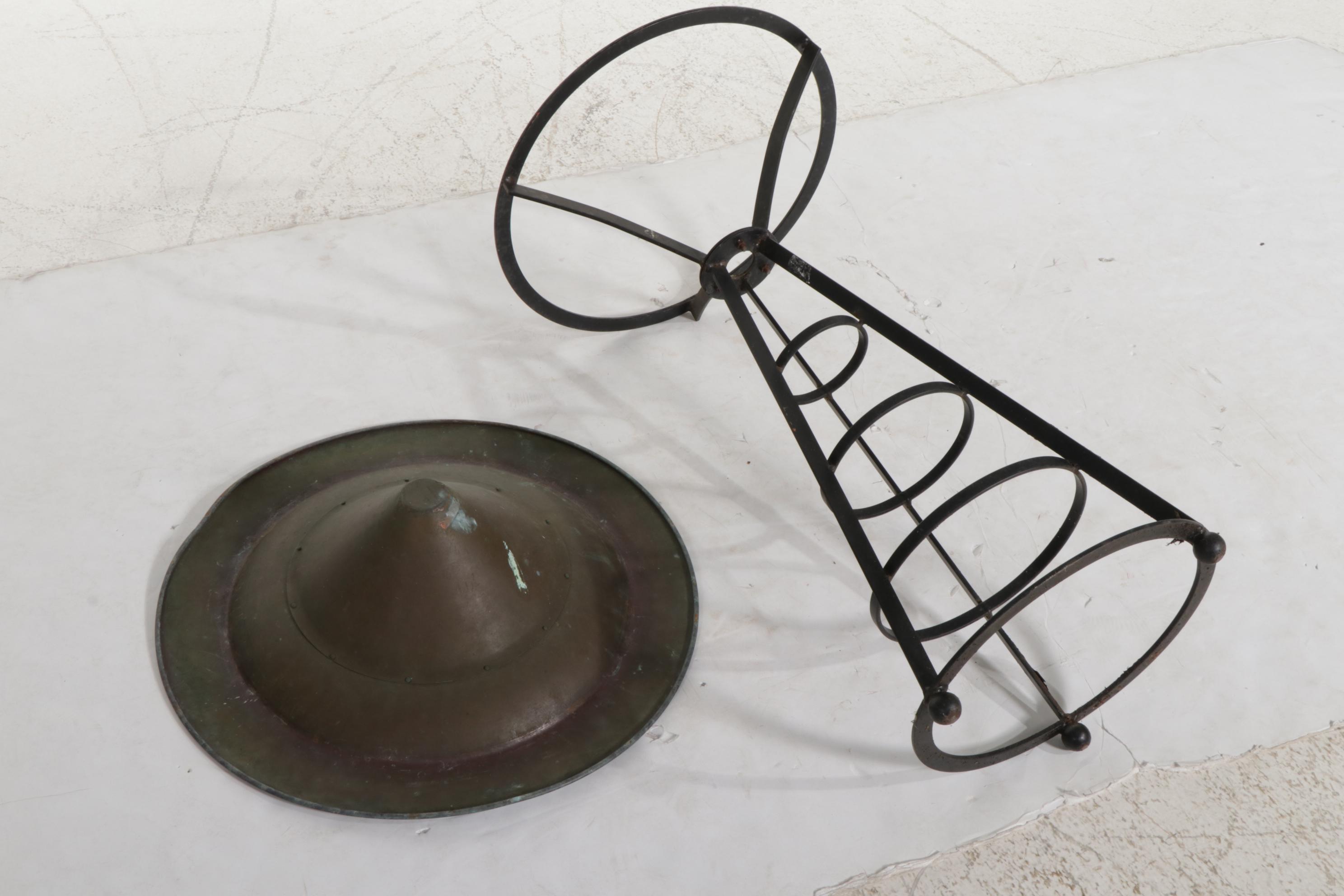 Smith & Hawken Copper and Iron Bird Bath with Iron Garden Shepherd's Hook