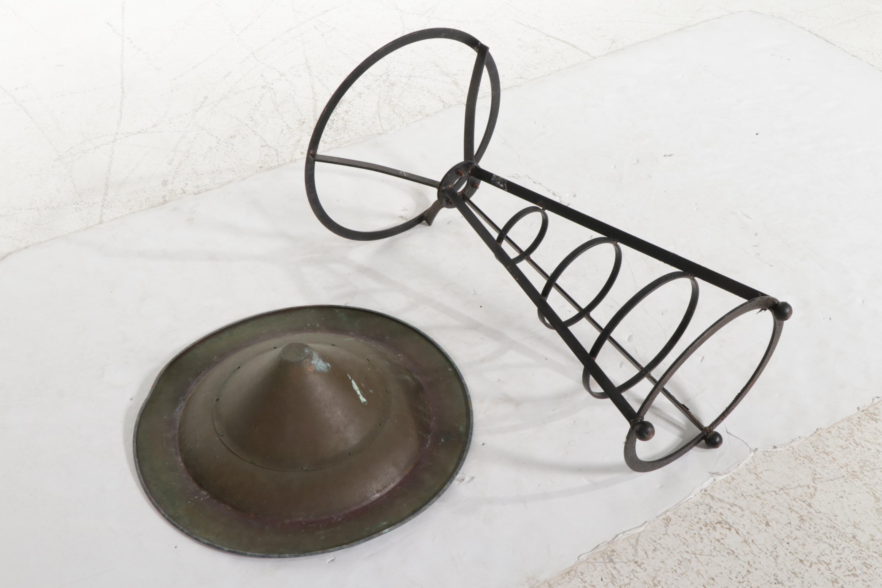 Smith & Hawken Copper and Iron Bird Bath with Iron Garden Shepherd's Hook