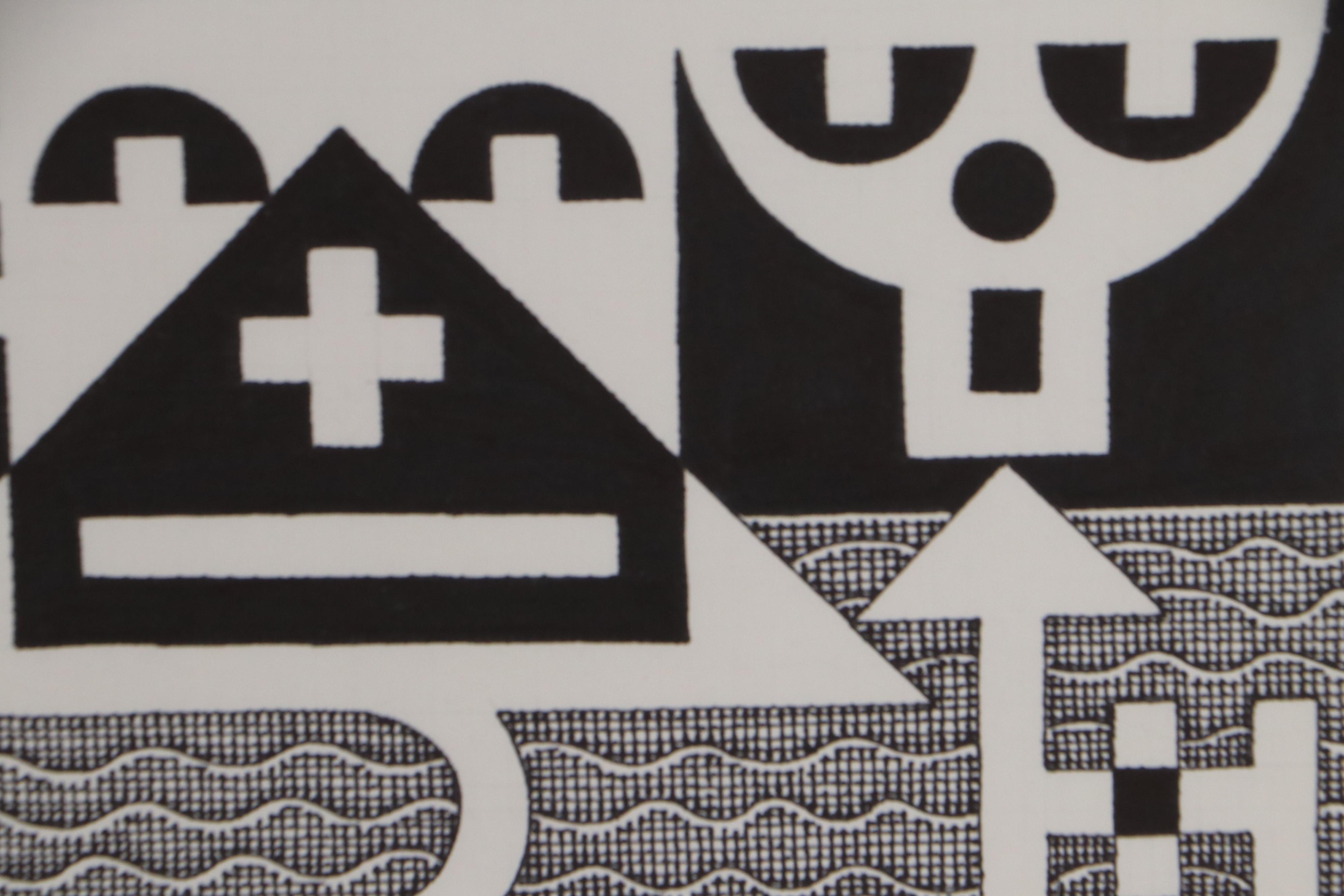 Jerry Kellems Abstract Ink Drawing "Occupied Island," 2005