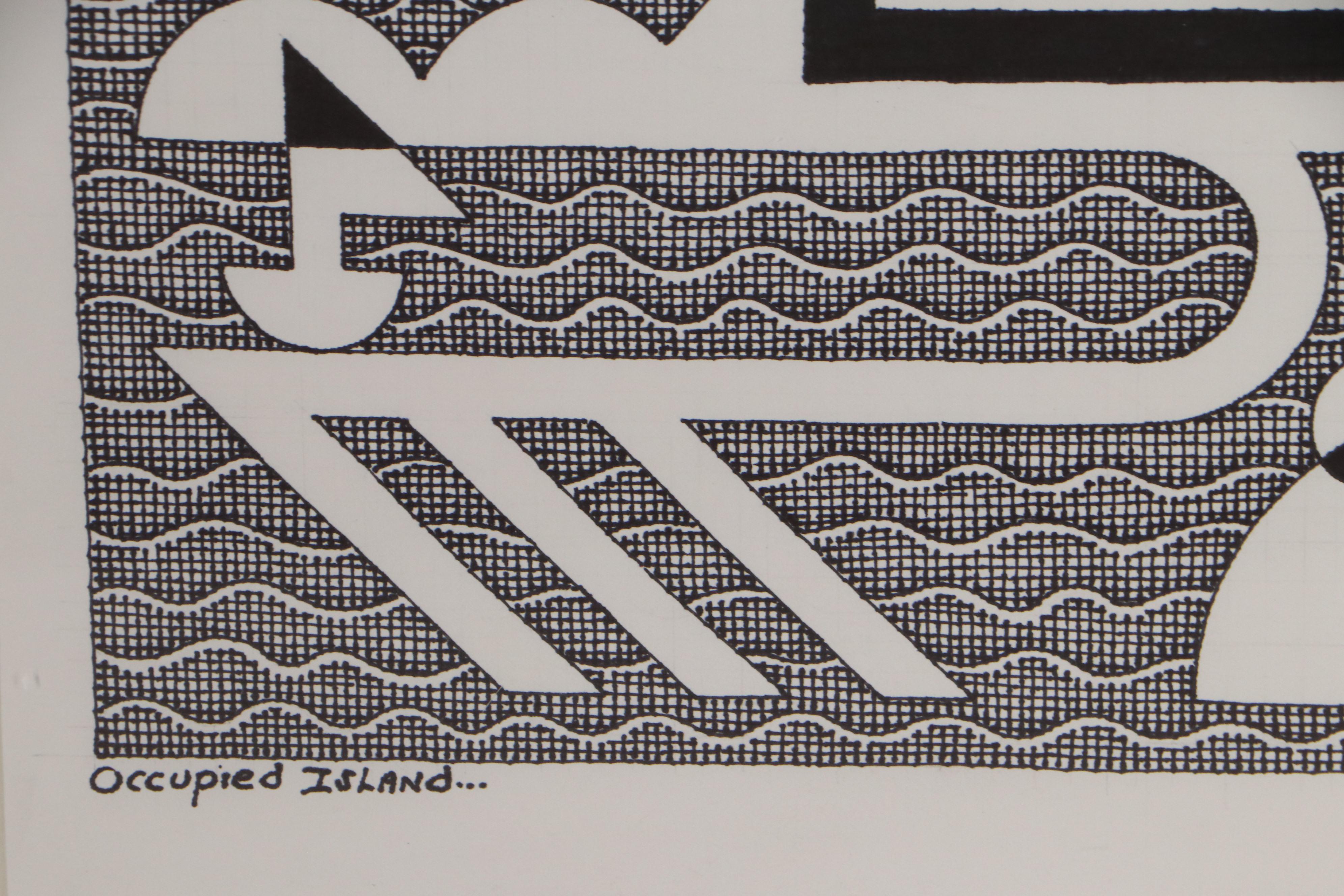 Jerry Kellems Abstract Ink Drawing "Occupied Island," 2005