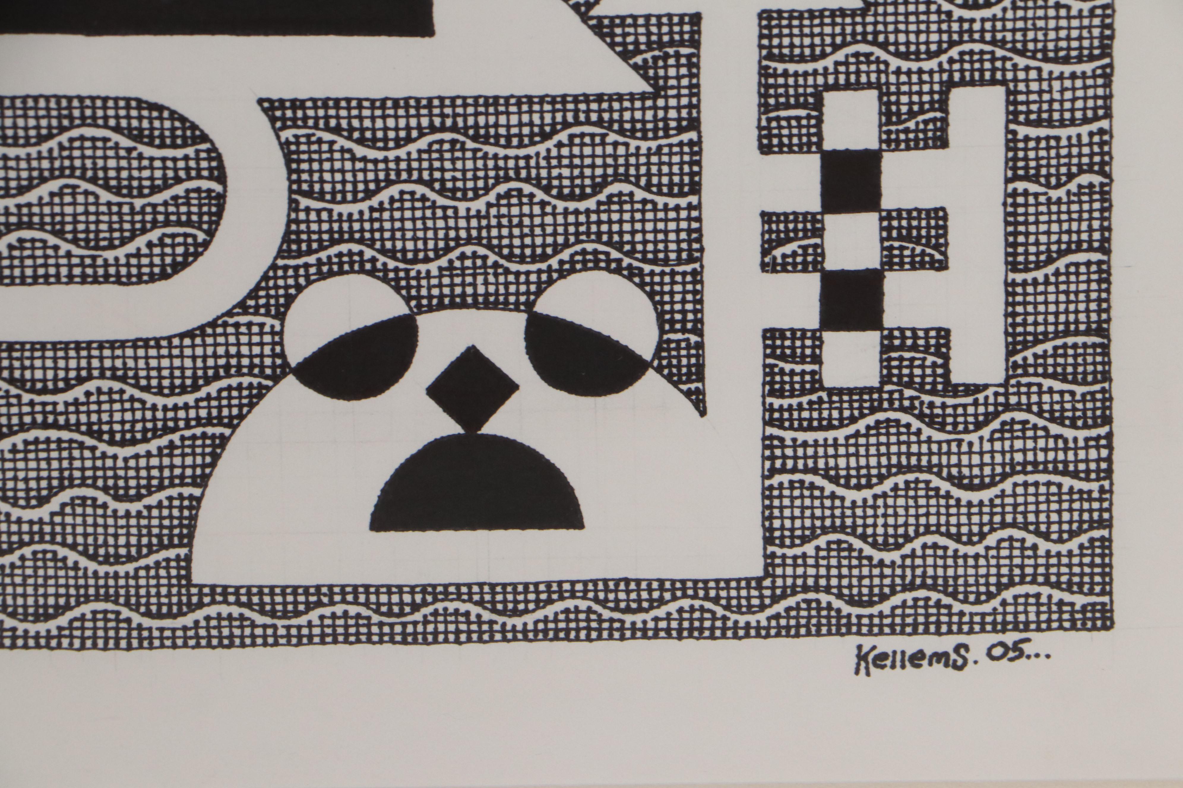 Jerry Kellems Abstract Ink Drawing "Occupied Island," 2005