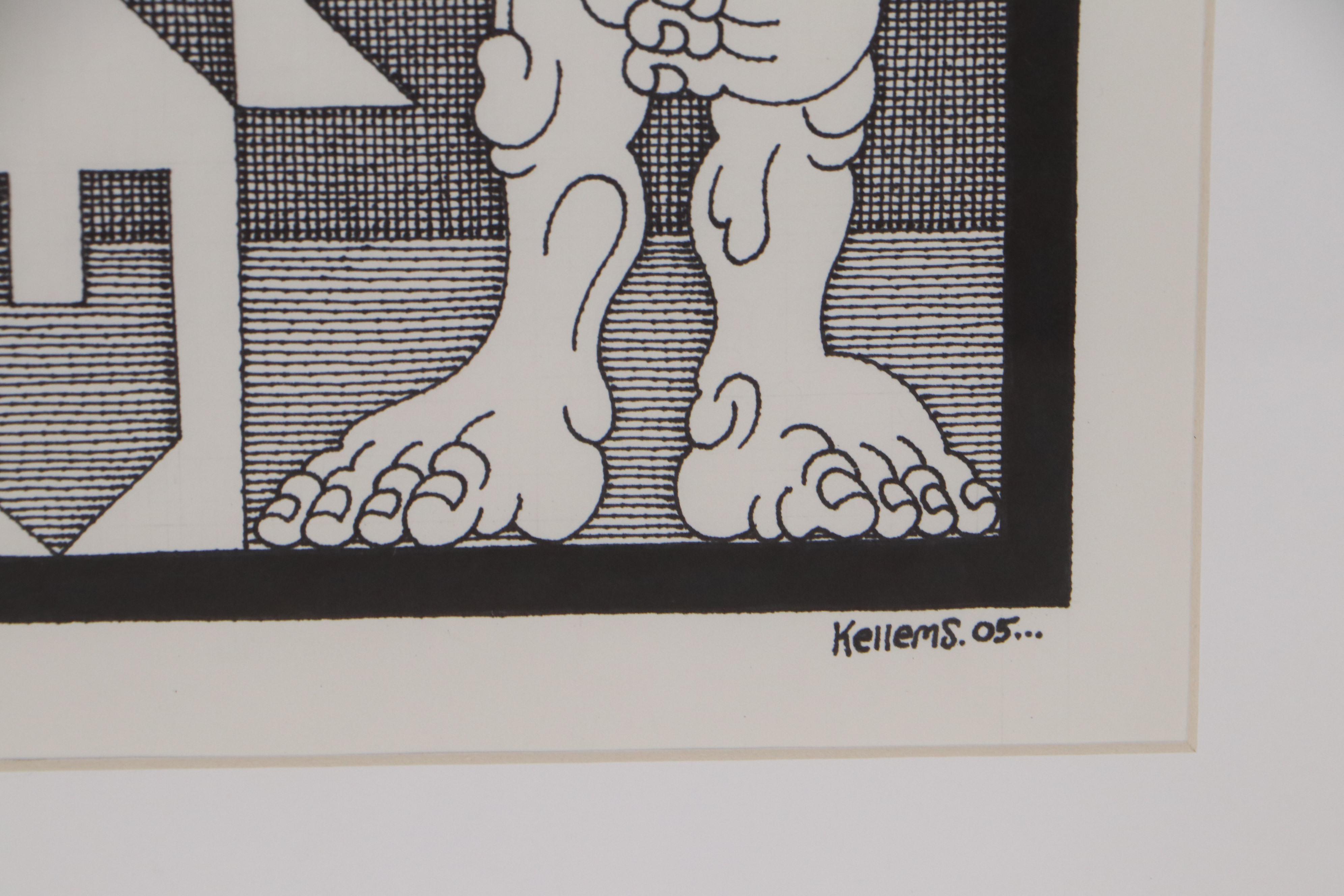 Jerry Kellems Figural Ink Drawing, 2005