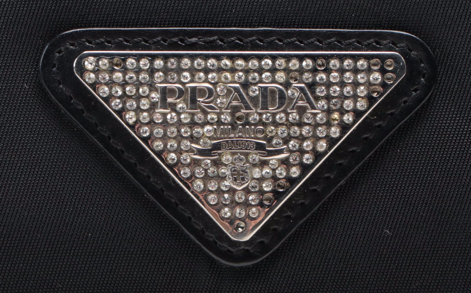 Prada Tessuto Nylon Wallet with Embellished Logo and Leather Trim