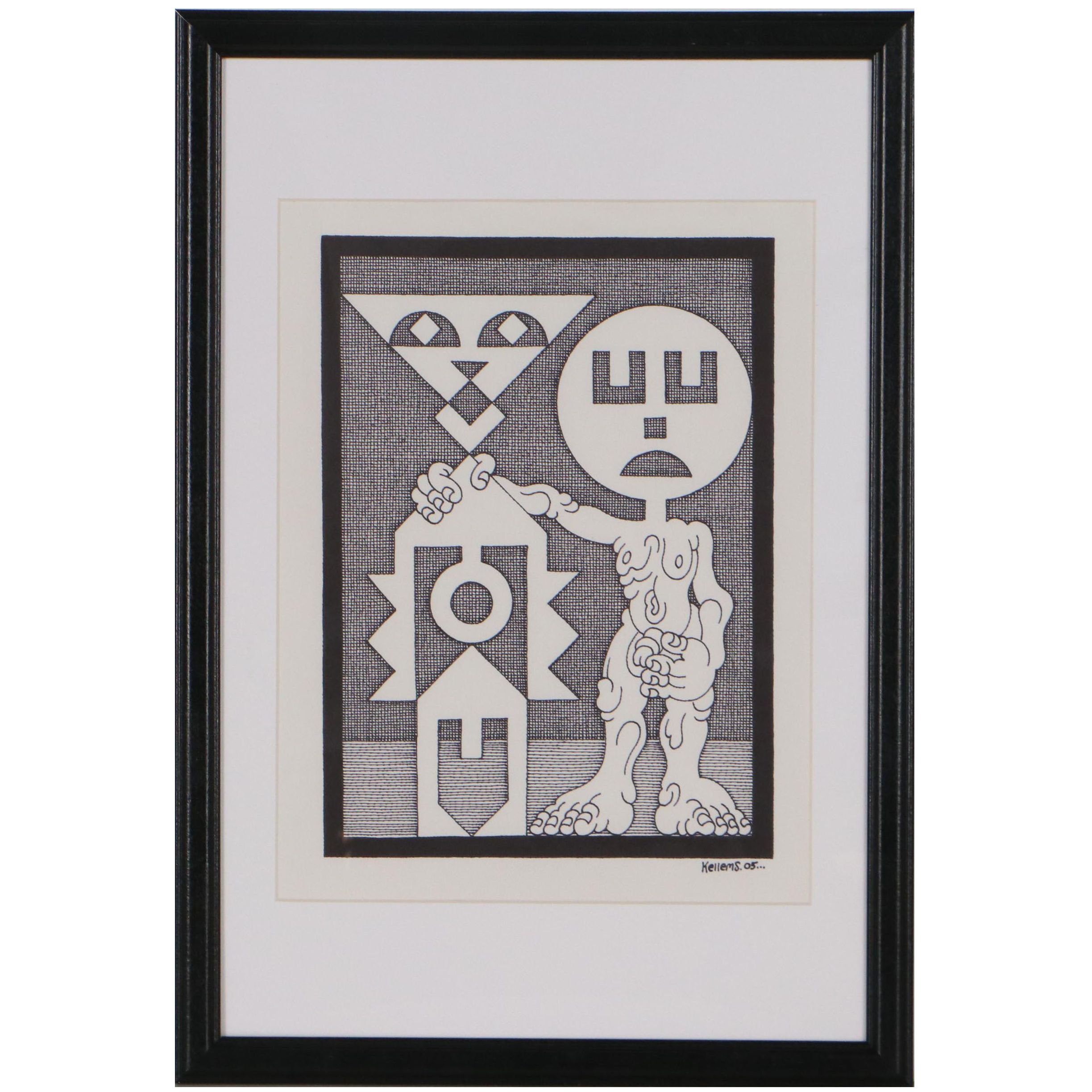 Jerry Kellems Figural Ink Drawing, 2005