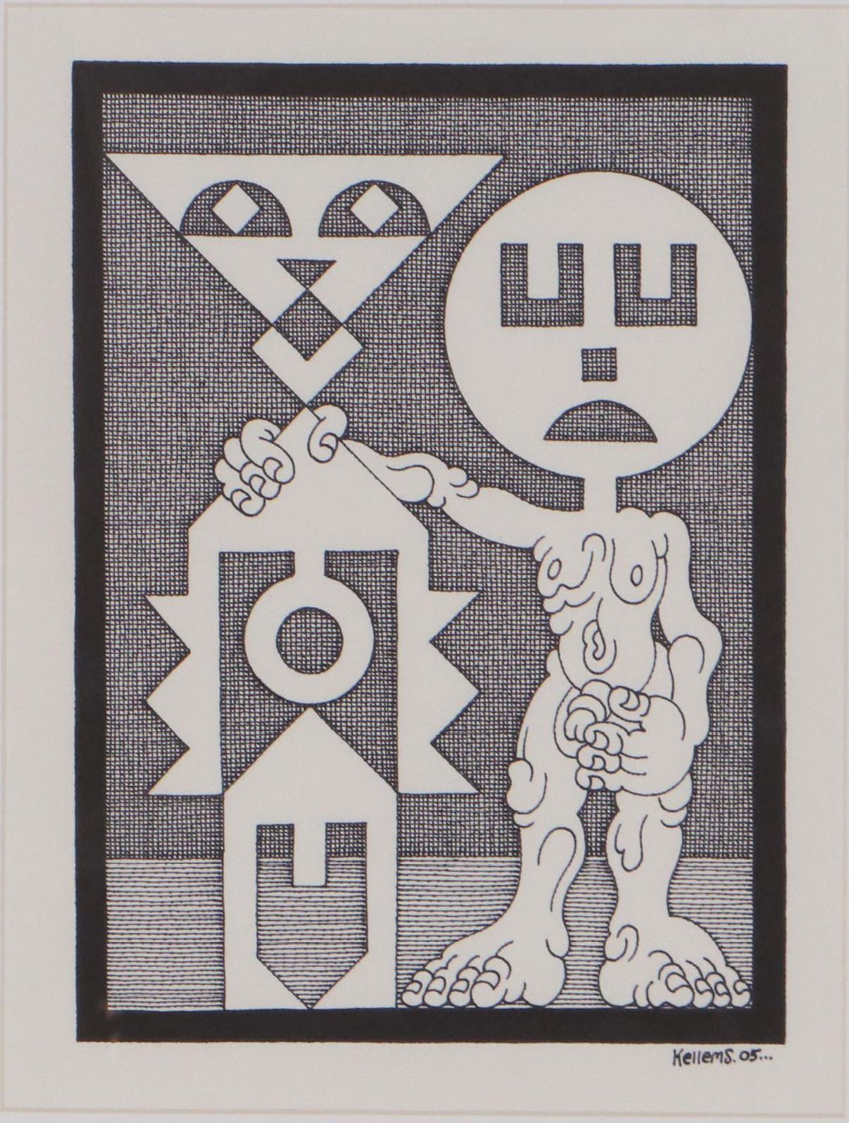 Jerry Kellems Figural Ink Drawing, 2005