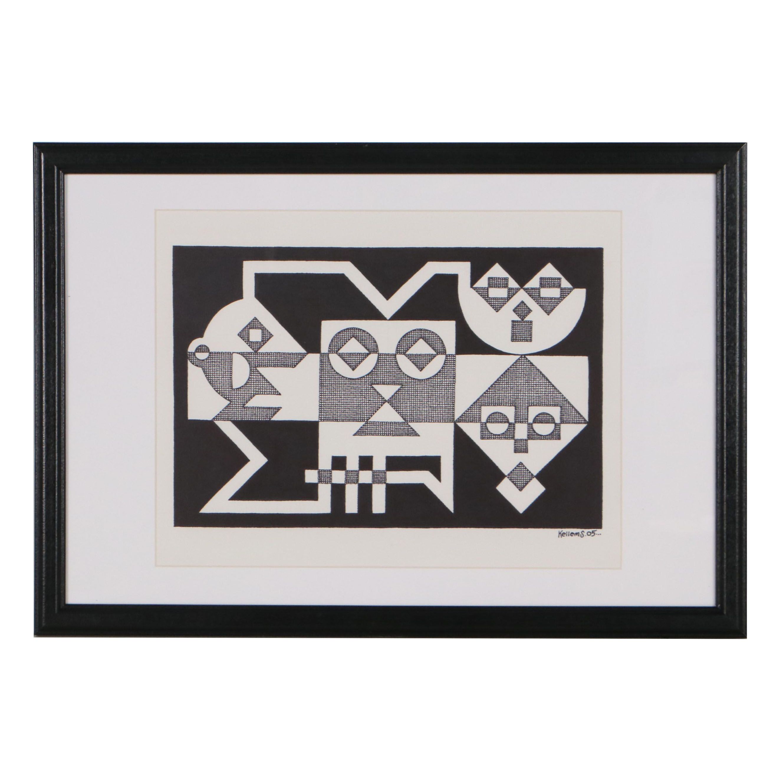 Jerry Kellems Abstract Ink Drawing, 2005