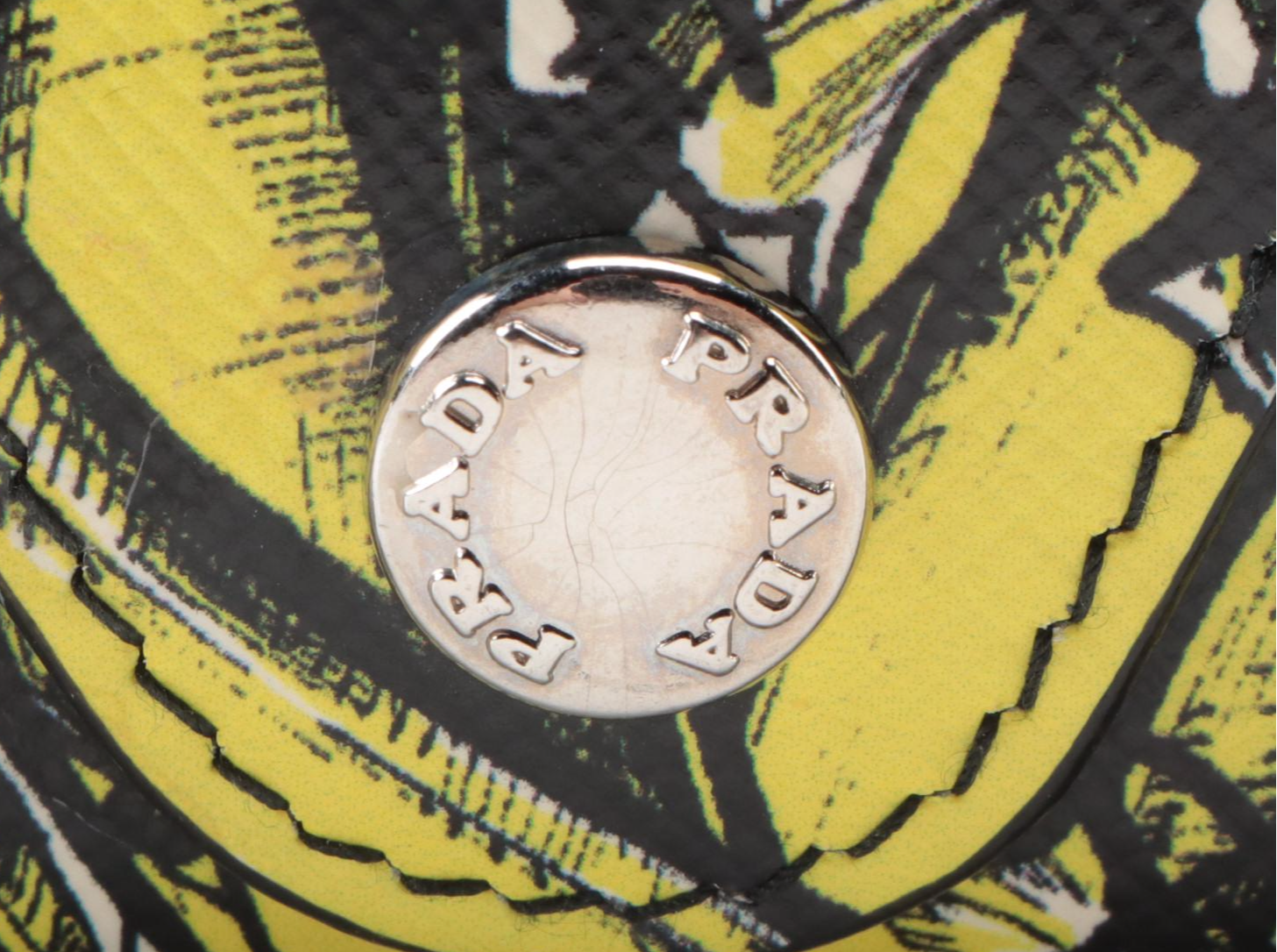 Prada Eyewear Case with Clip in Printed Banana Patterned Saffiano Leather