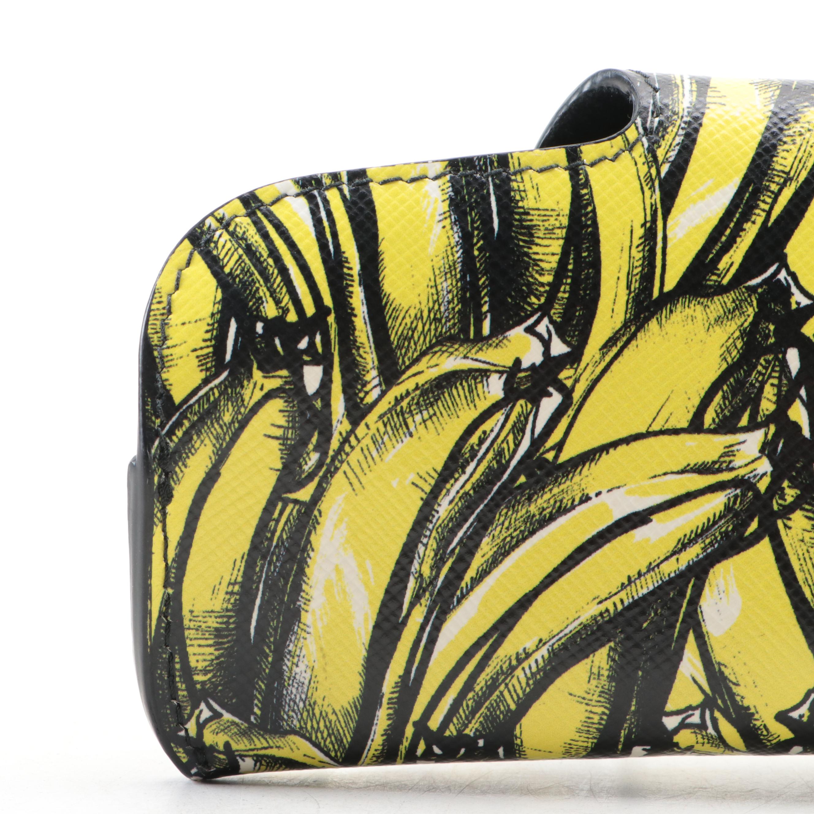 Prada Eyewear Case with Clip in Printed Banana Patterned Saffiano Leather