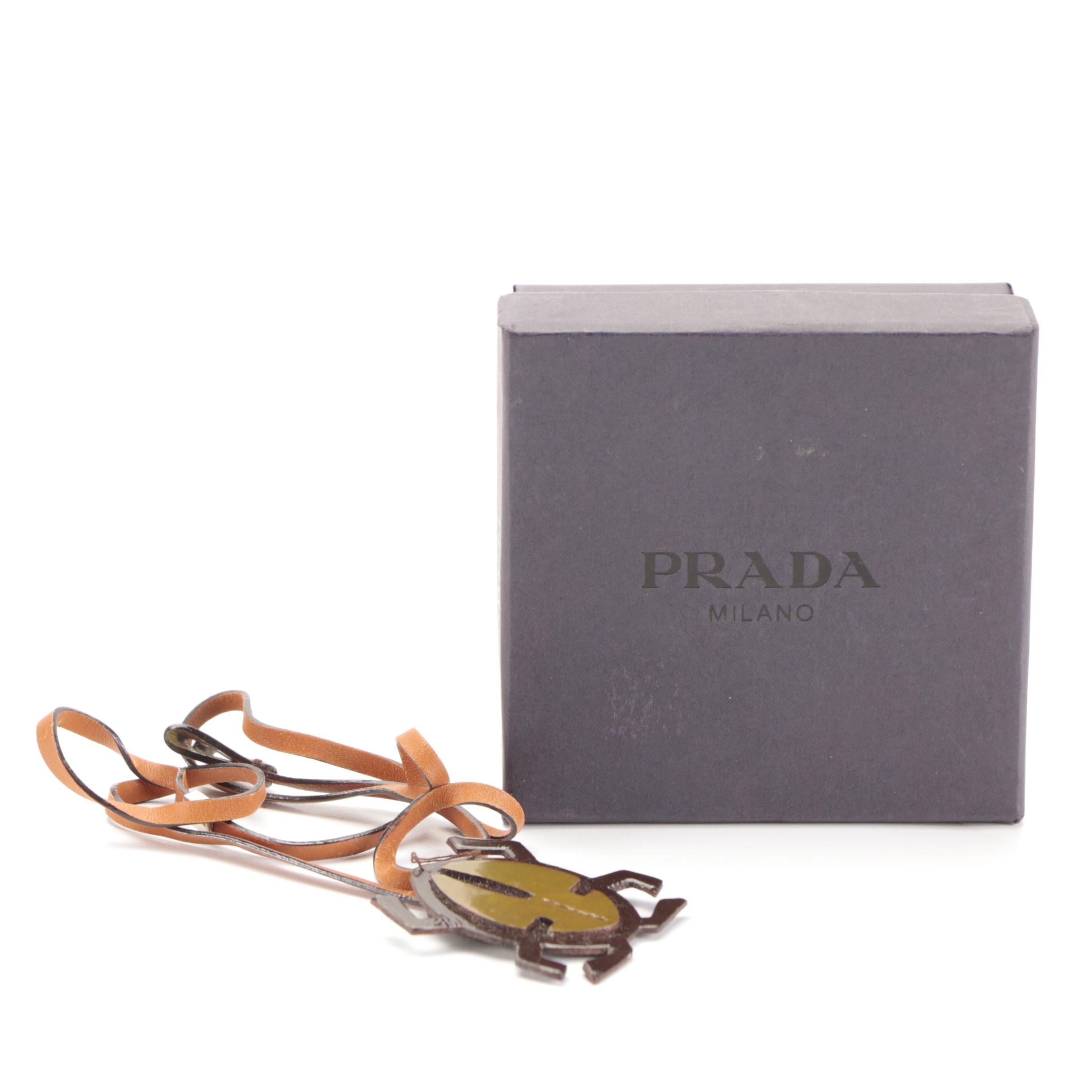 Prada Lanyard Necklace in Multicolor Leather with Box