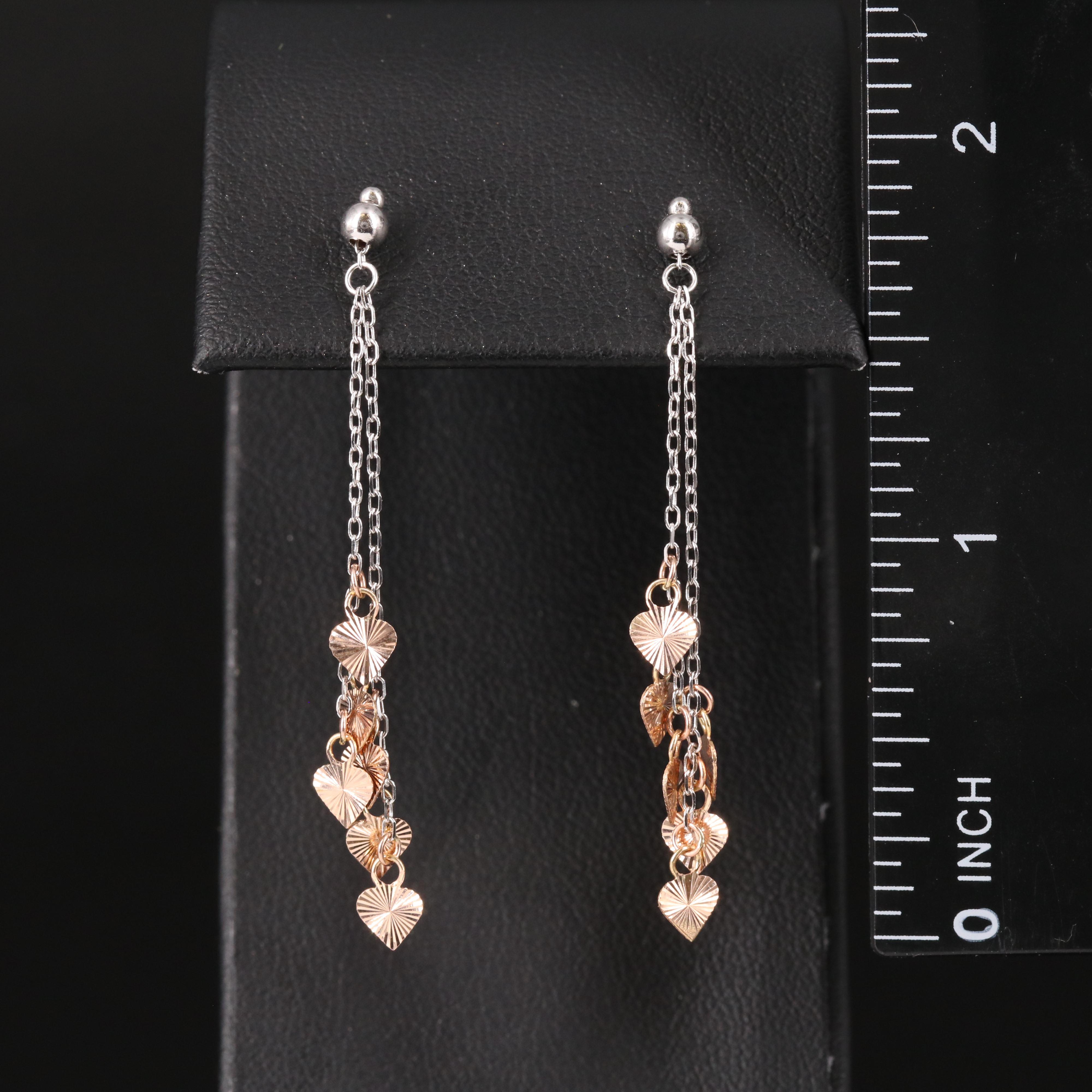 14K Rose Gold Heart Drop Earrings