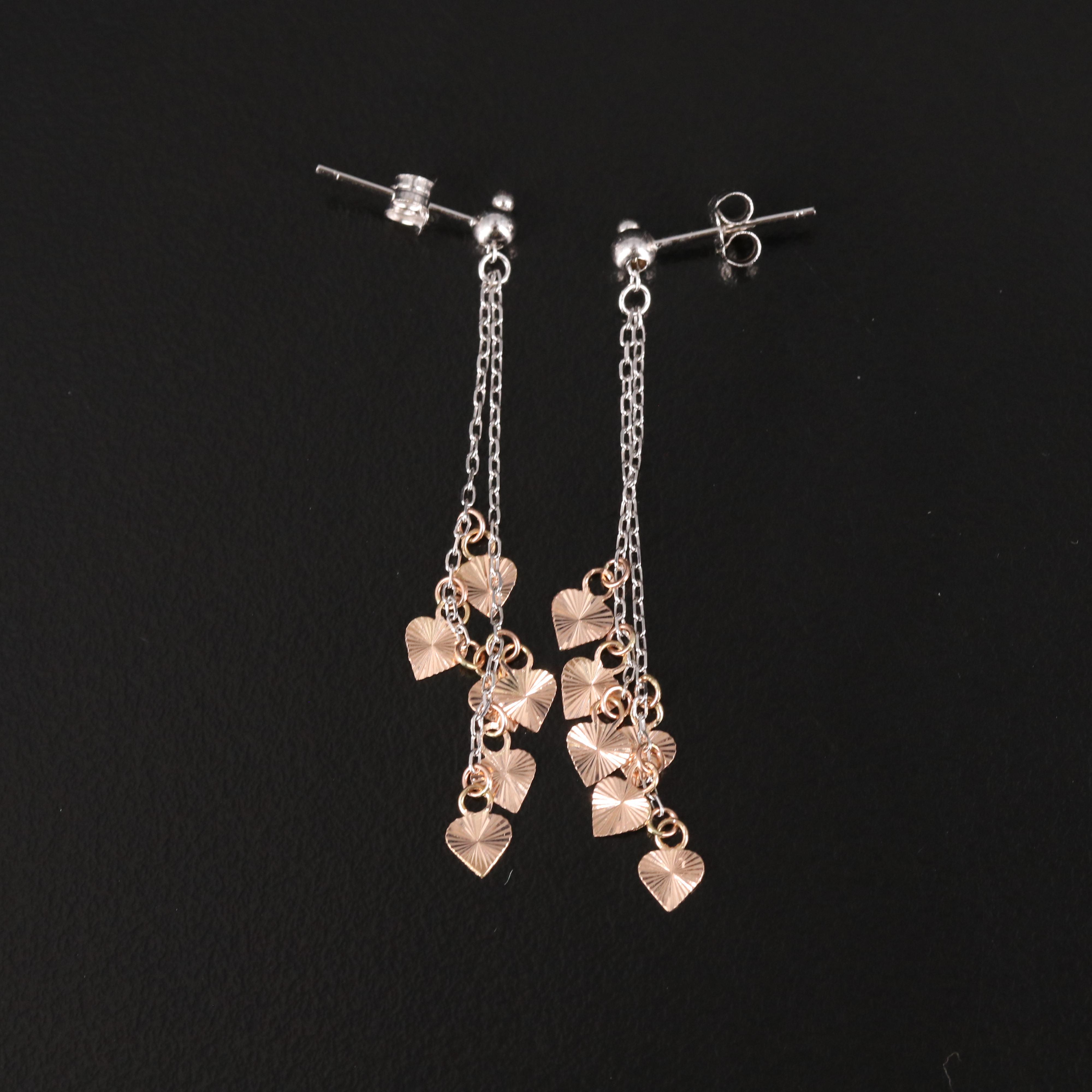 14K Rose Gold Heart Drop Earrings