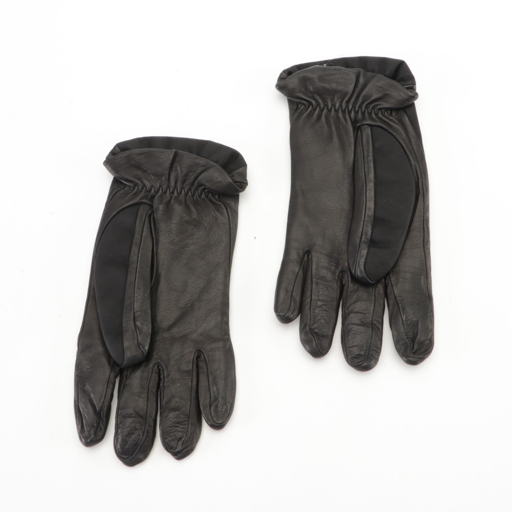 Prada Black Nylon and Leather Gloves