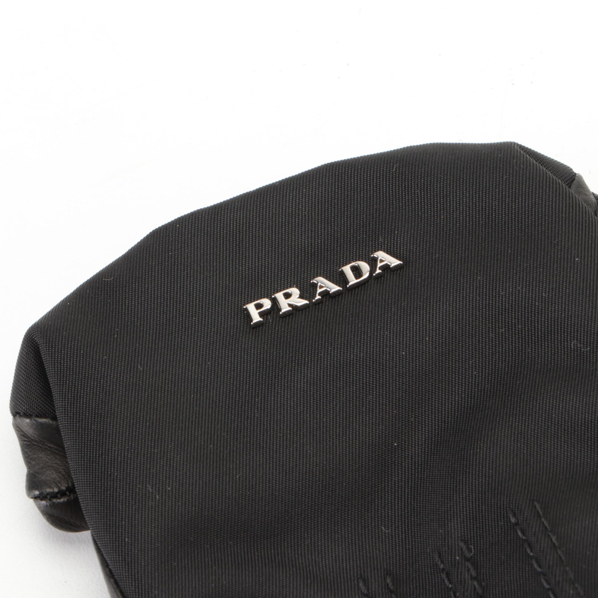 Prada Black Nylon and Leather Gloves