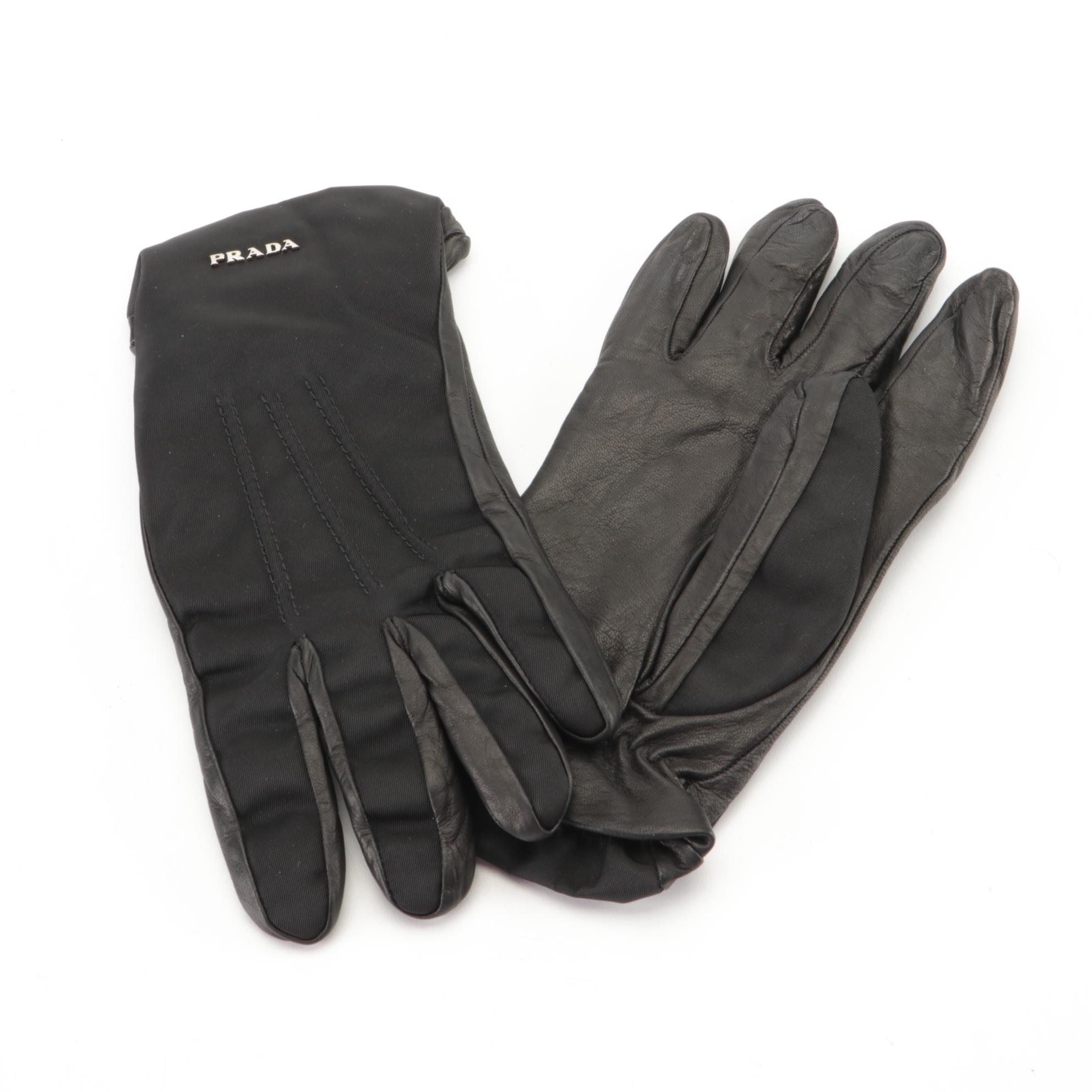 Prada Black Nylon and Leather Gloves