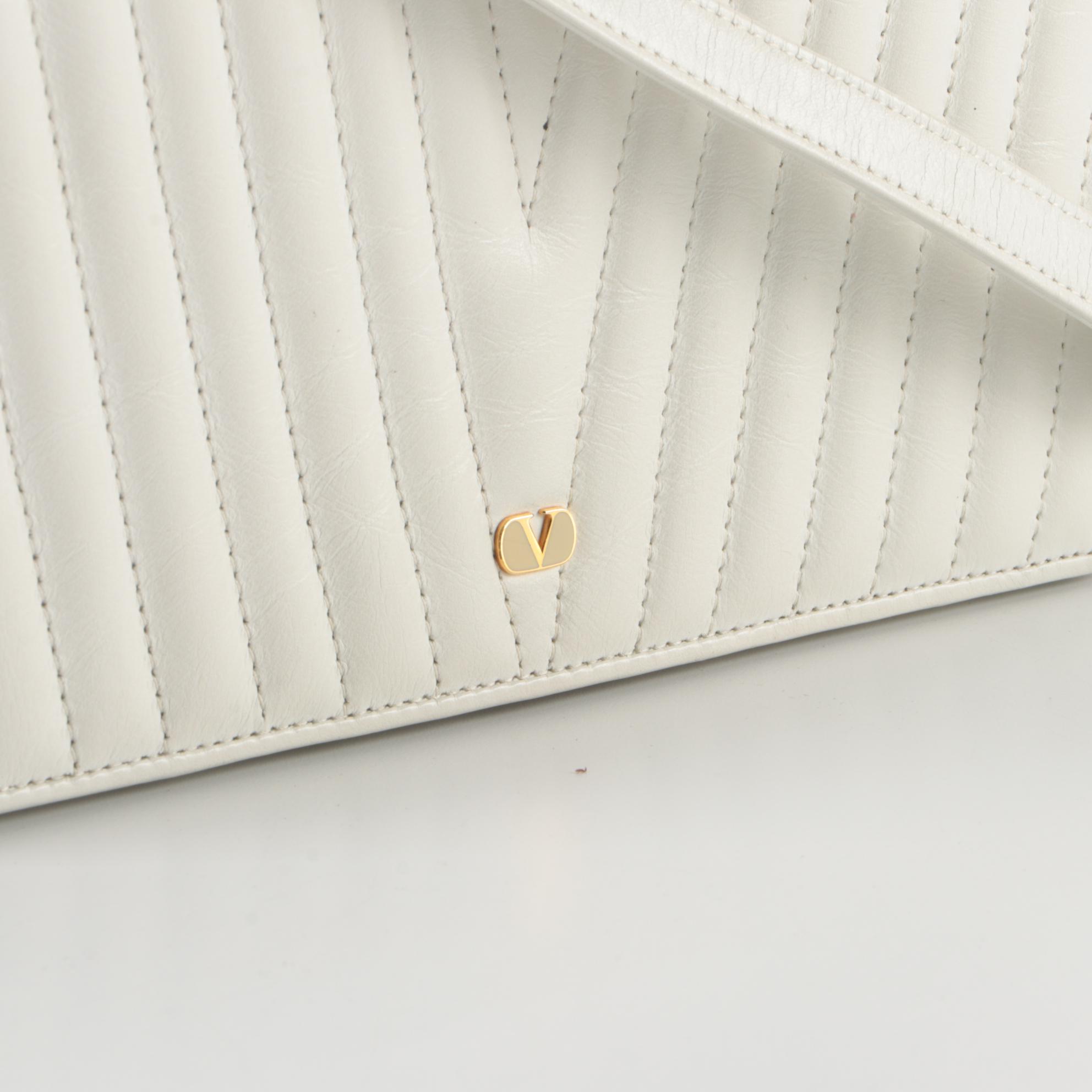 Valentino Garavani White Chevron Matelasse Leather Shoulder Bag