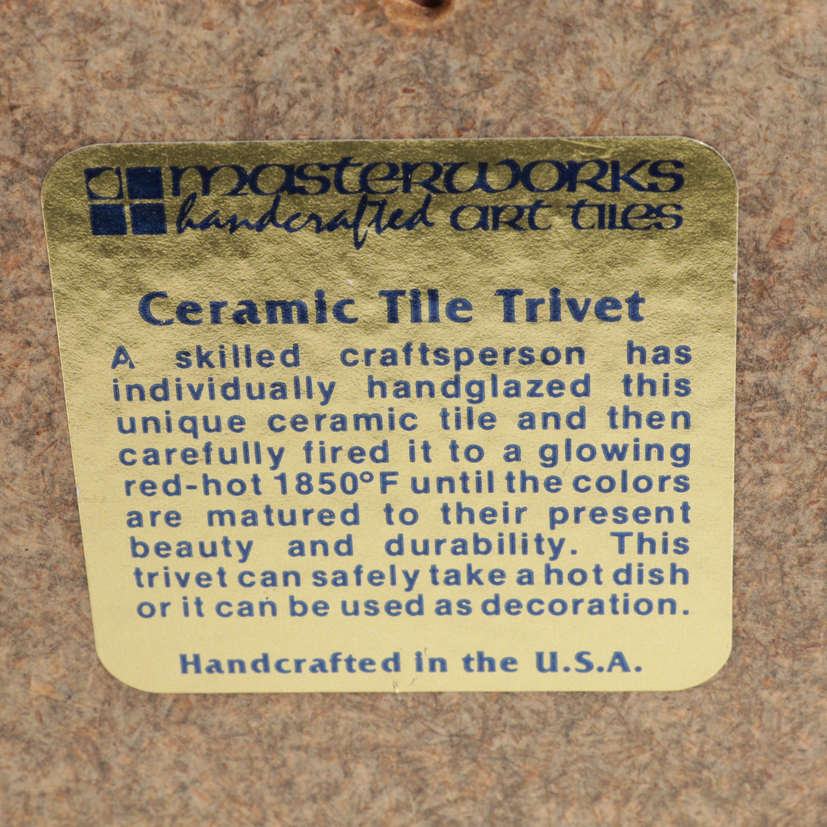 Cat and Botanical Themed Glazed Earthenware Tiles Including Mudpi and Kate Lally