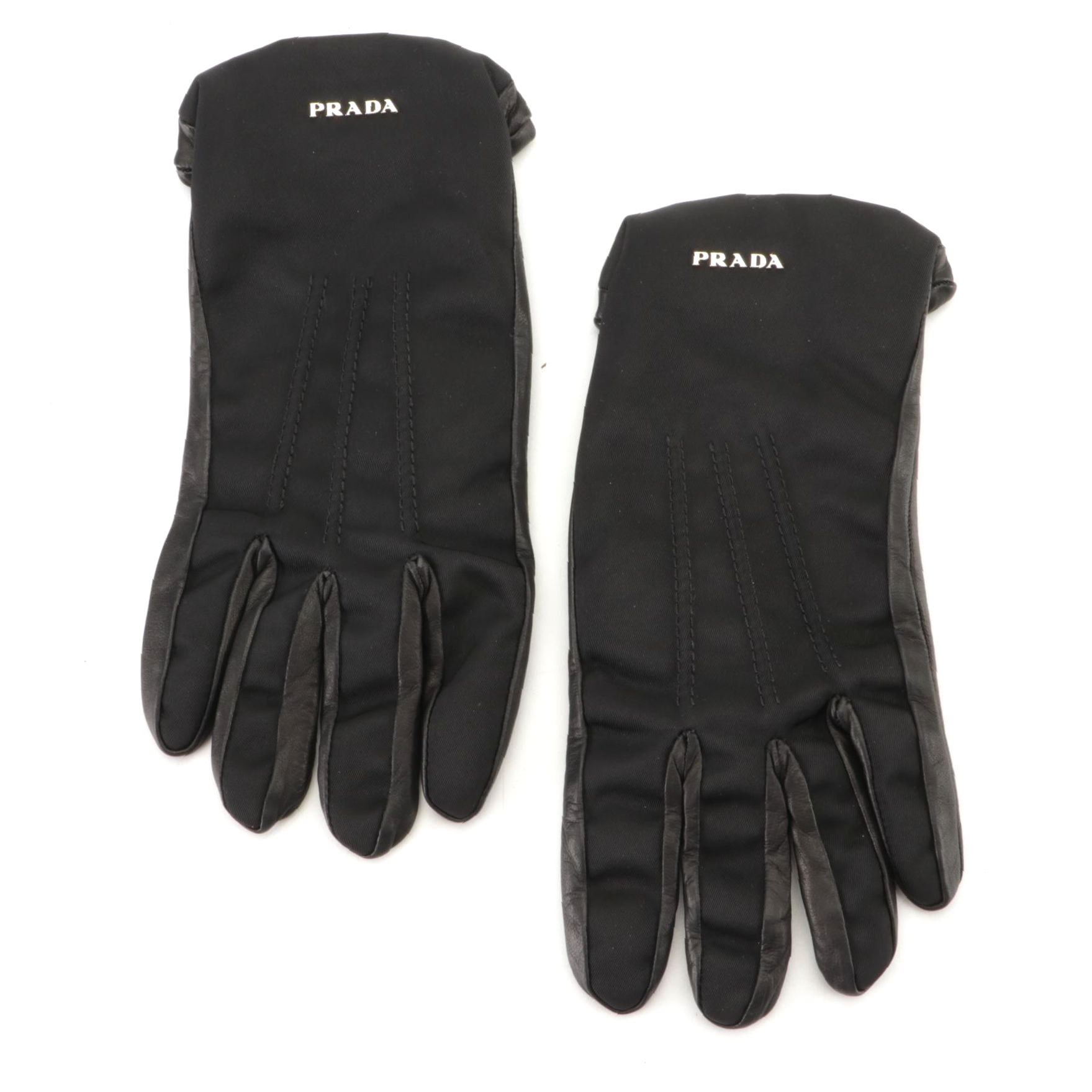 Prada Black Nylon and Leather Gloves