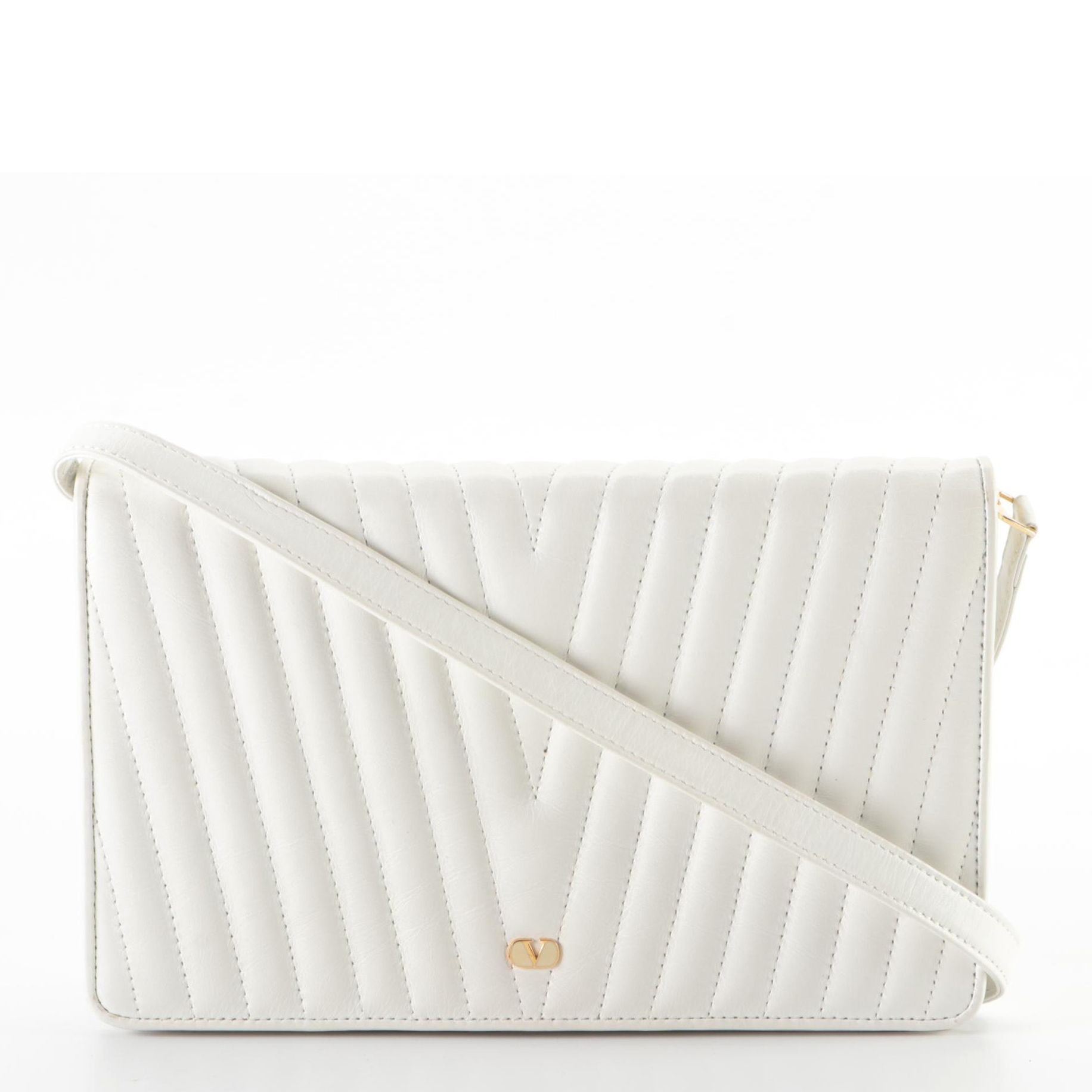 Valentino Garavani White Chevron Matelasse Leather Shoulder Bag