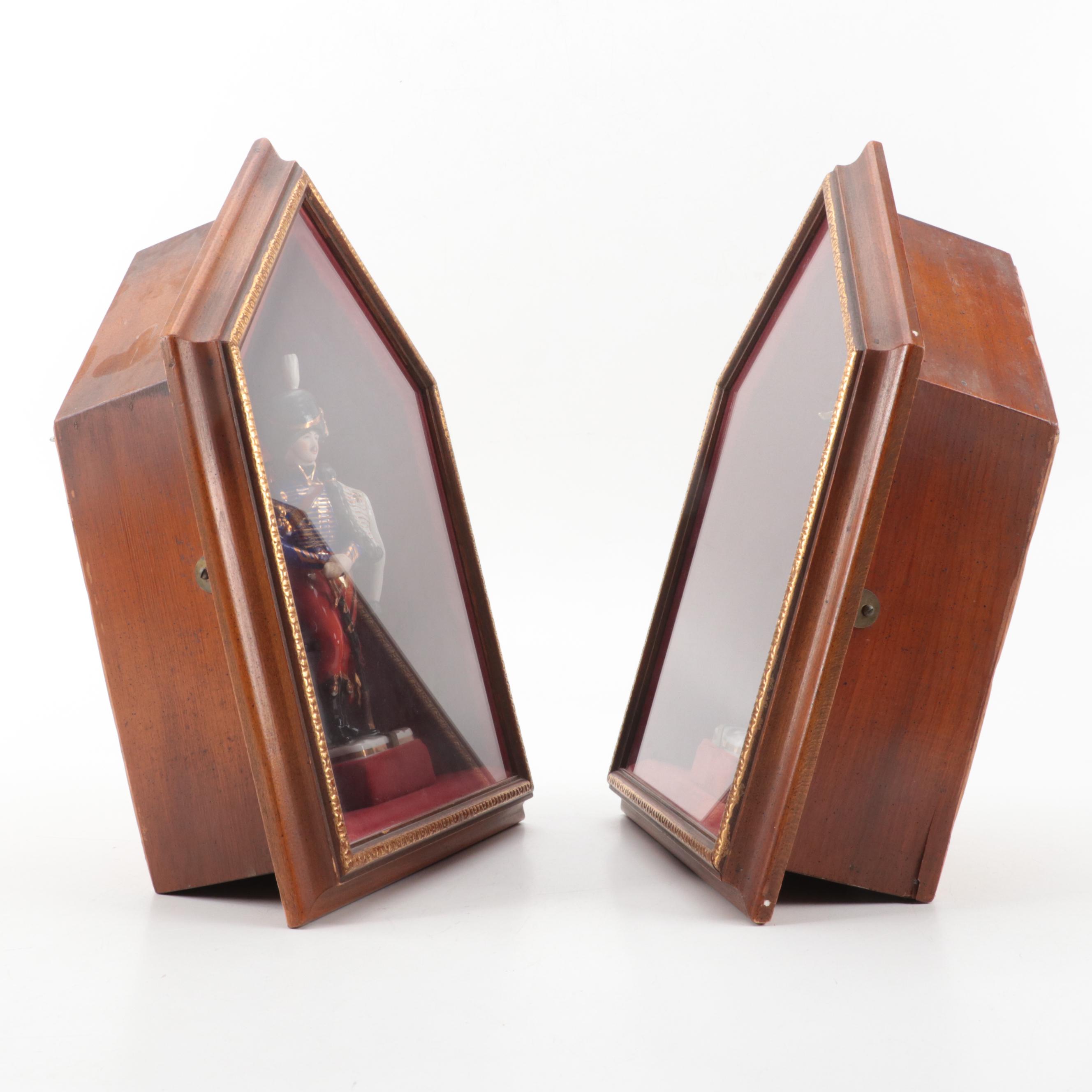 F. Wessel Porcelain Military Figurines in Wall Hanging Shadow Boxes