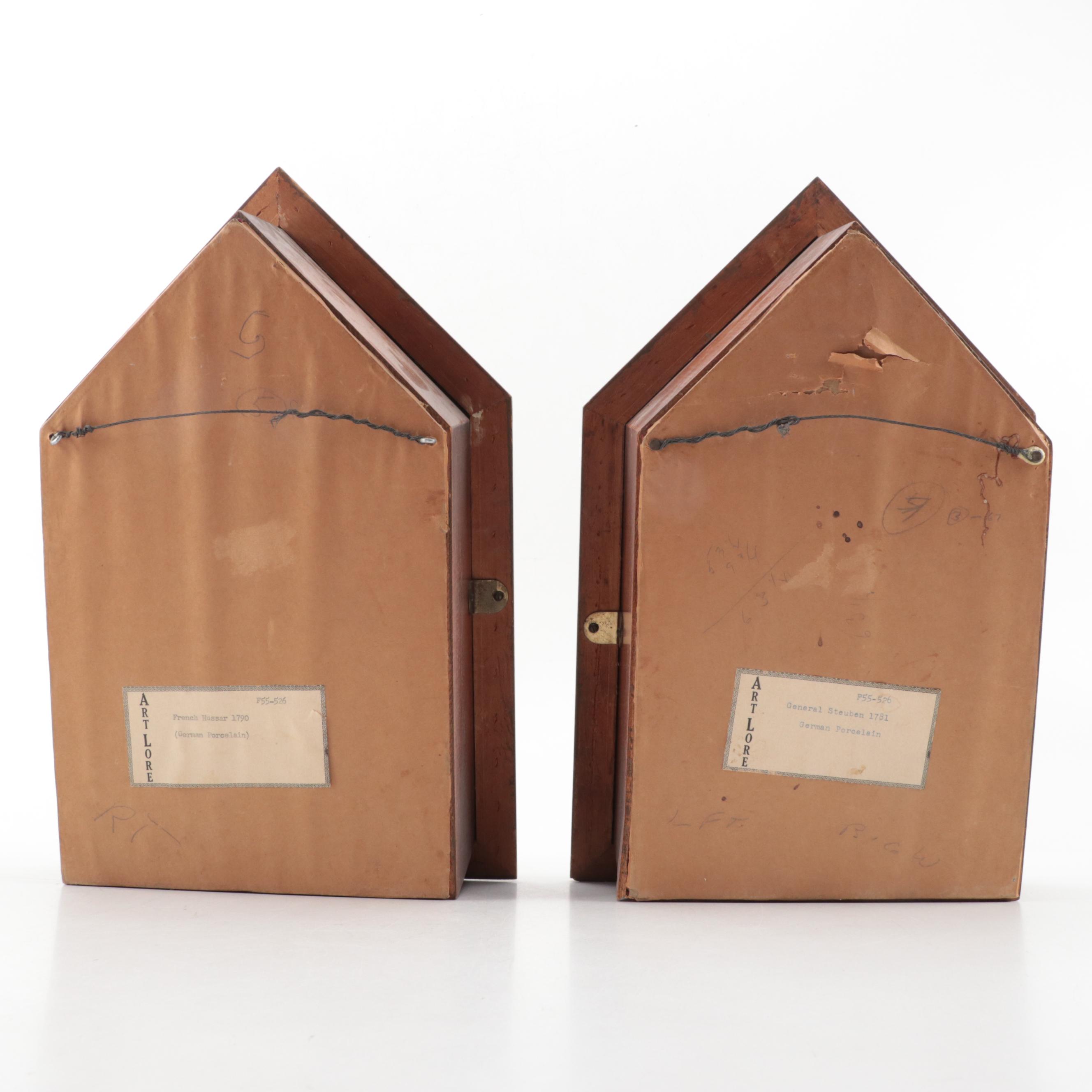 F. Wessel Porcelain Military Figurines in Wall Hanging Shadow Boxes