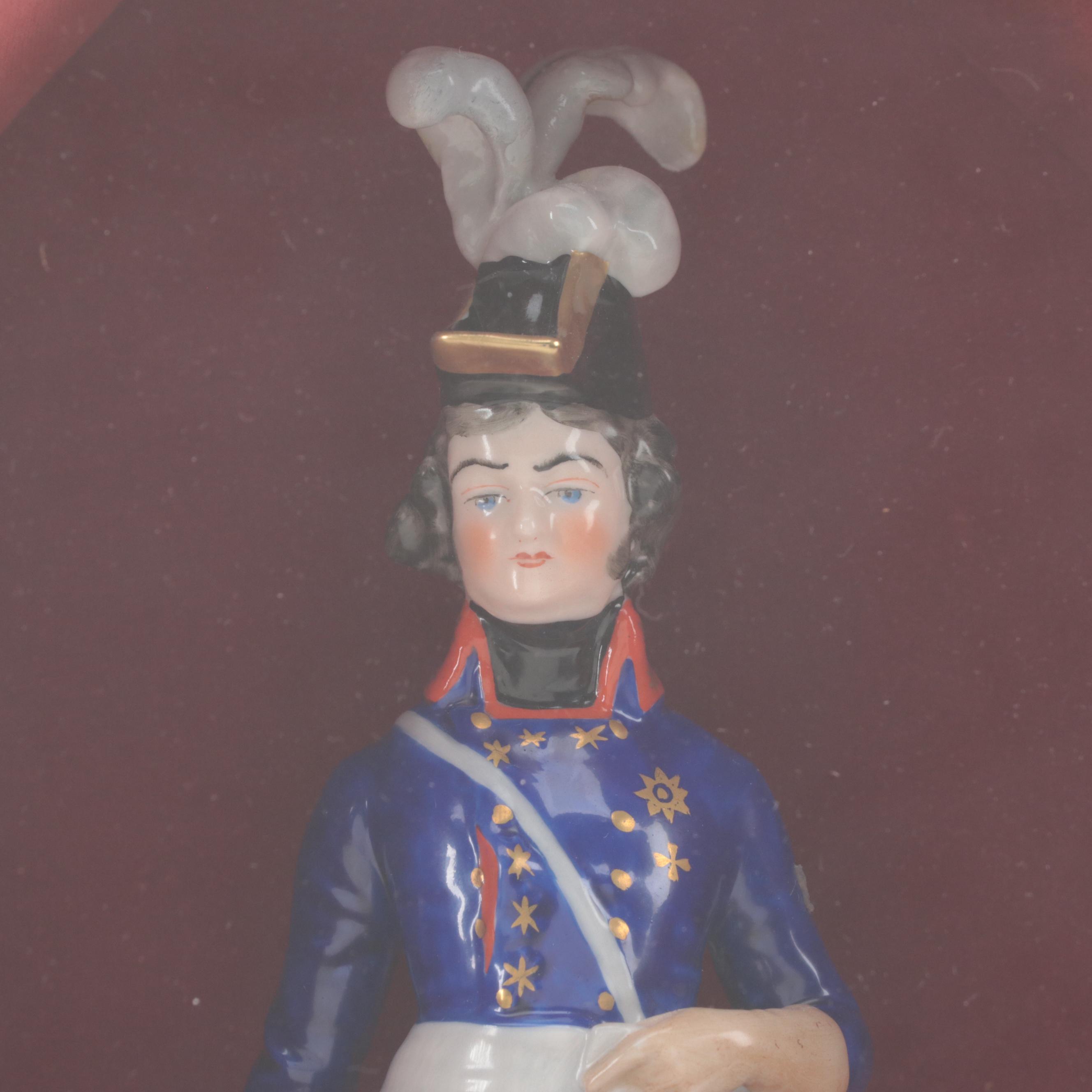 F. Wessel Porcelain Military Figurines in Wall Hanging Shadow Boxes