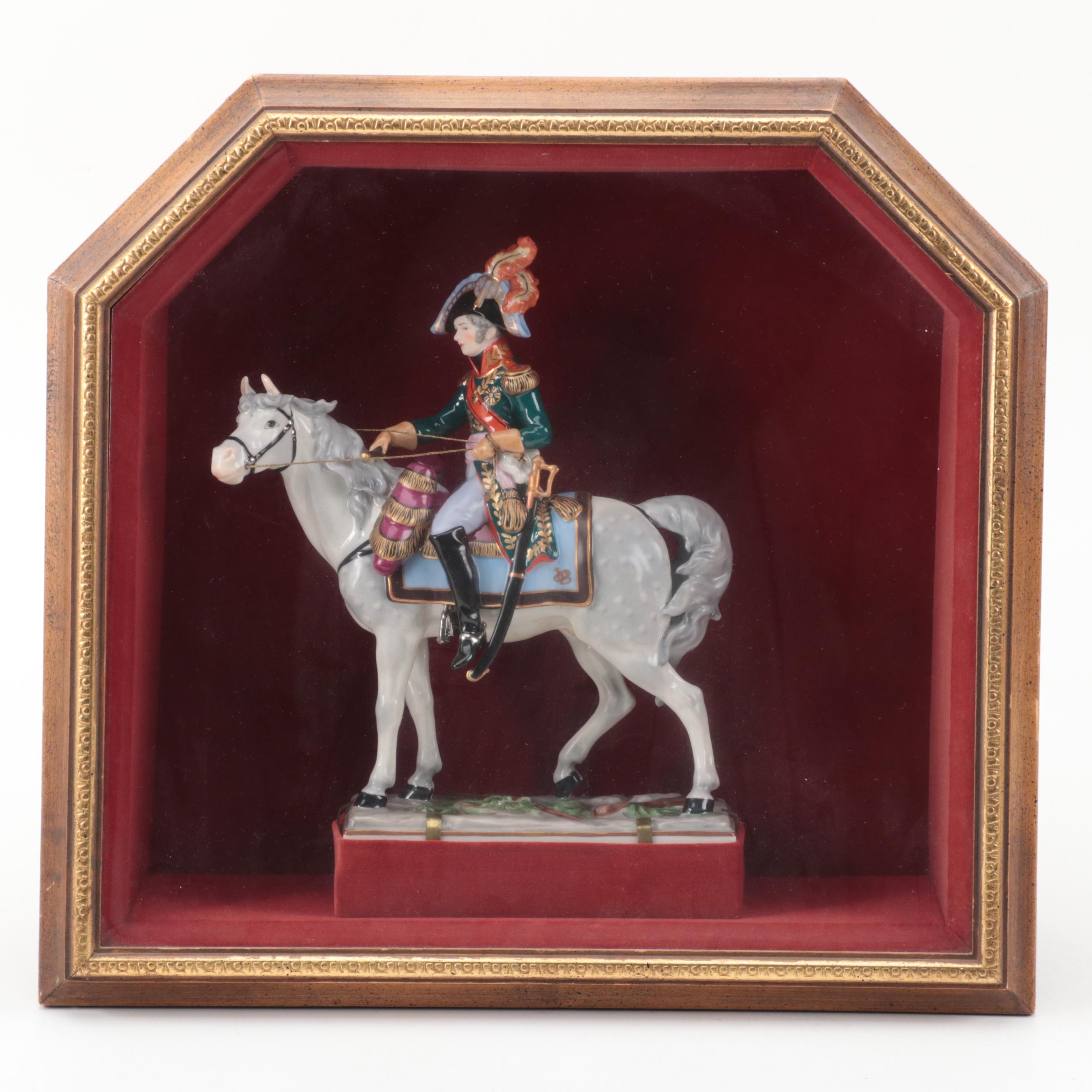 F. Wessel Porcelain Military Figurines in Wall Hanging Shadow Boxes