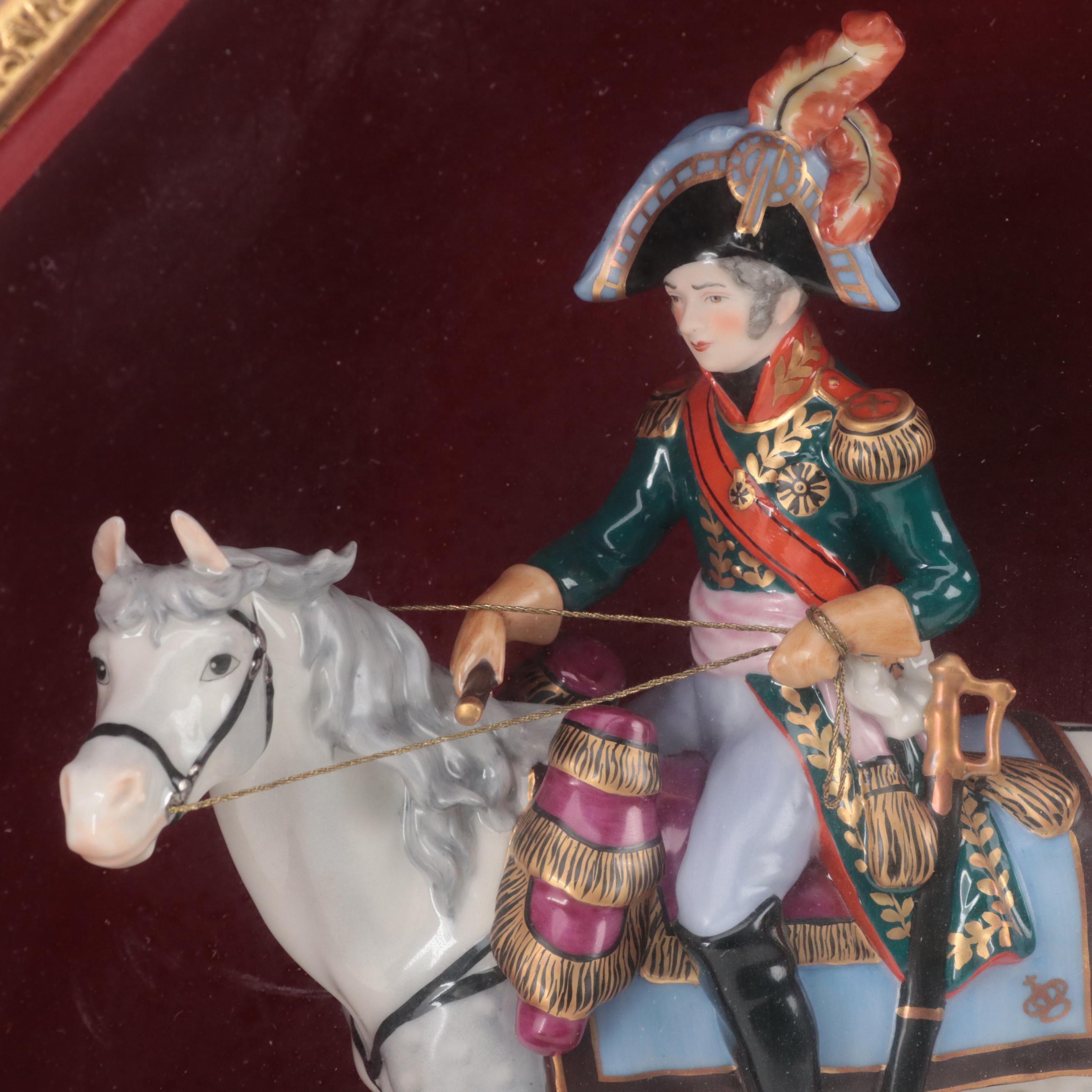 F. Wessel Porcelain Military Figurines in Wall Hanging Shadow Boxes